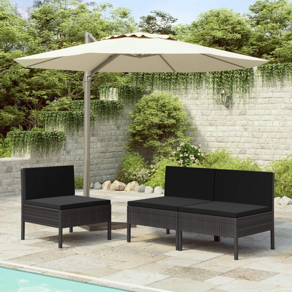 Premium Outdoor Lounge Chair Set of 3 - Weather-Resistant Black Poly Rattan Patio Furniture with Cushions for Garden, Deck, Backyard & Porch - Perfect for Relaxing, Sunbathing and Outdoor Entertaining