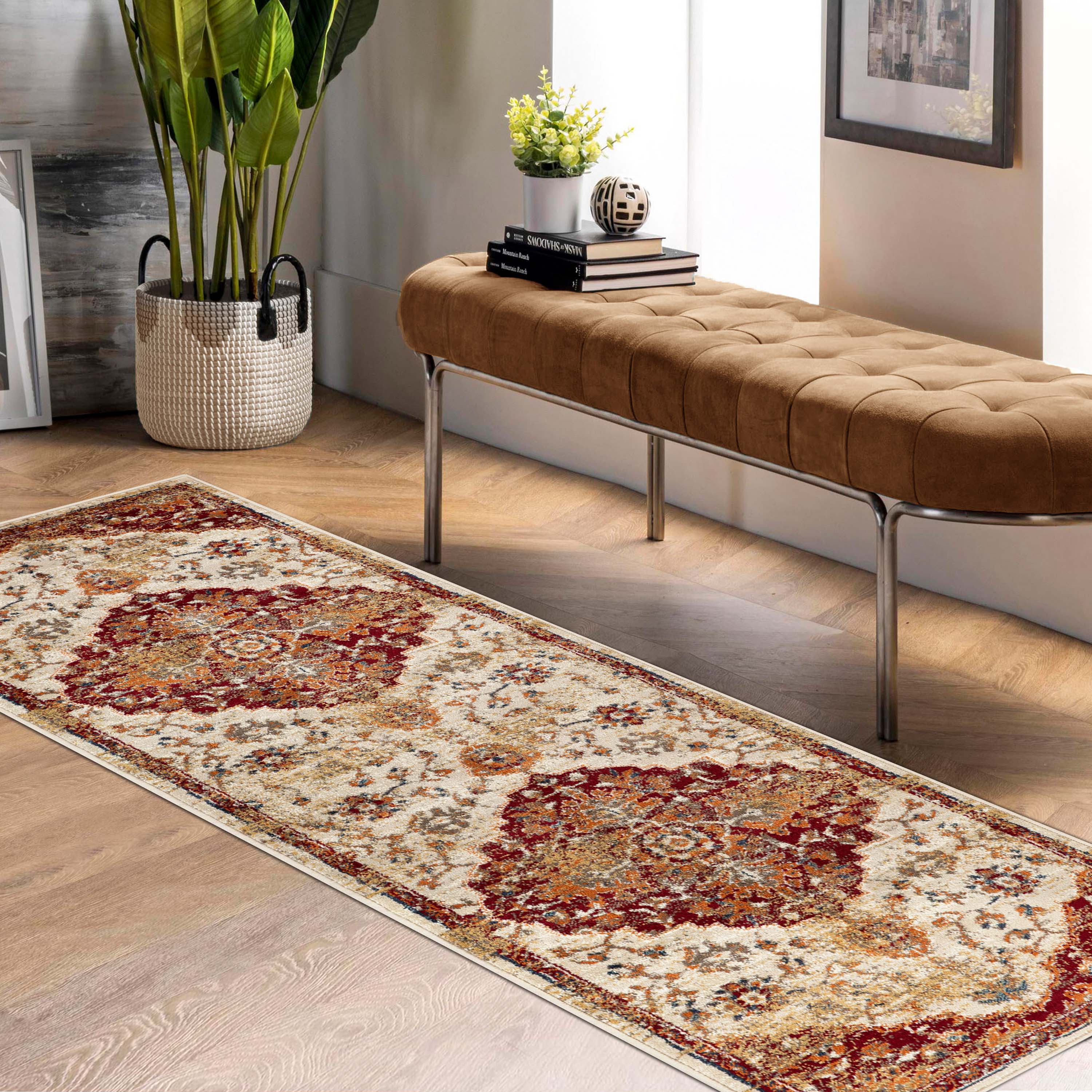 Abena Traditional Medallion Indoor Area Rug or Runner - Non-Slip Living Room Carpet, Bedroom Decor, Hallway Runner - Perfect for Home, Office & Apartment