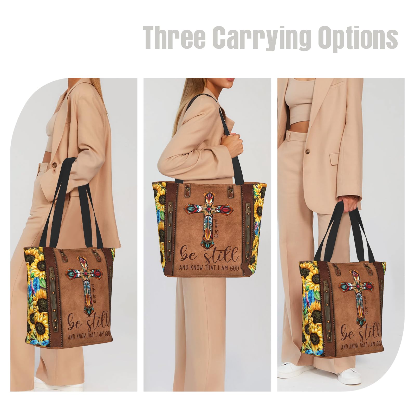 Christian Tote Bags for Women - Bible Verse Shoulder Bag with Zipper - Church & Daily Use Gift