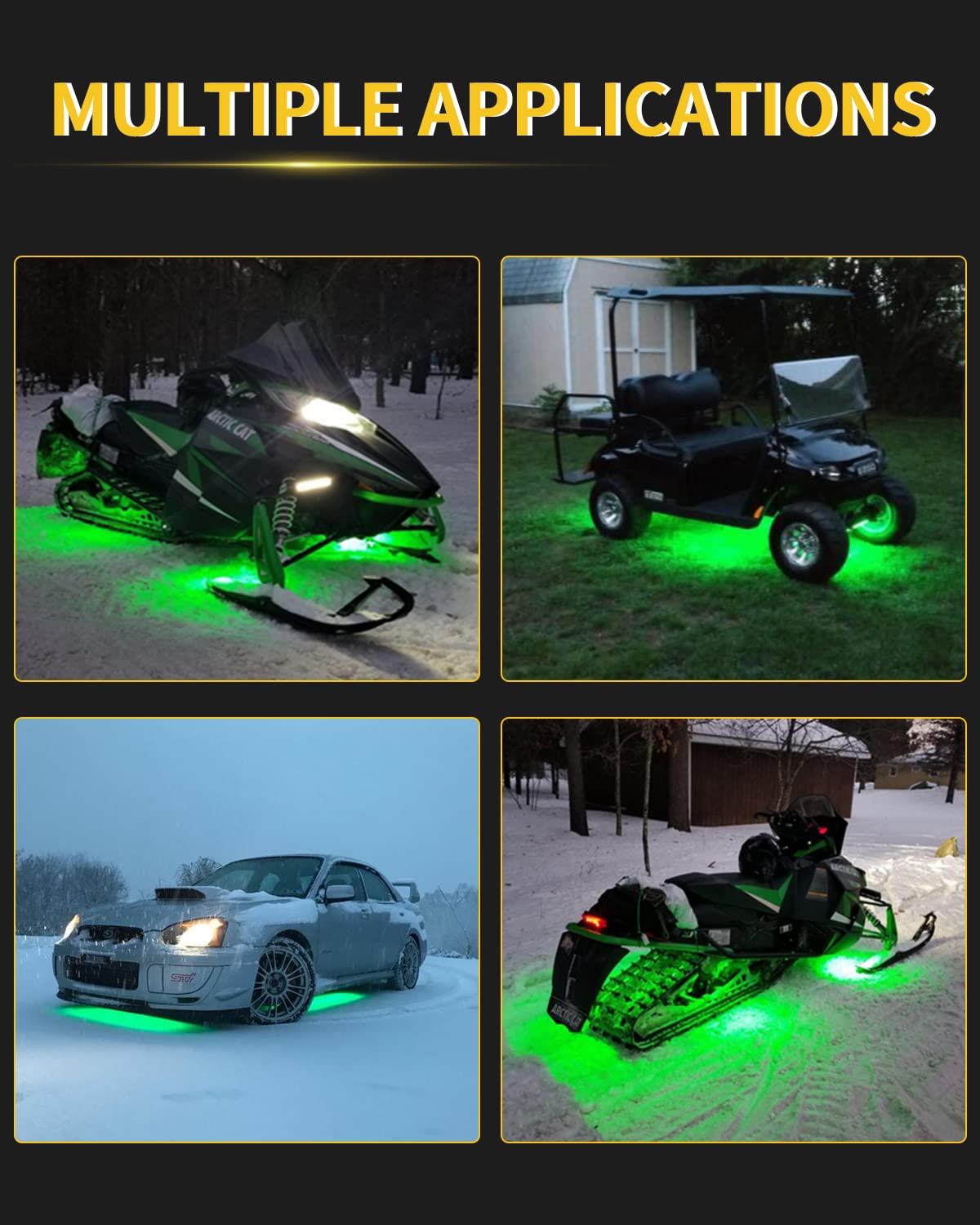 YM E-Bright 12V 12-Inch Green LED Strip Lights - Waterproof IP68, Solid Silicone, 36SMD - Perfect for Golf Carts, Motorcycles, Marine Boats, Kayaks, Interior & Exterior Lighting (Pack of 4) - Ideal for Night Rides, Parties, and Custom Vehicle Lighting