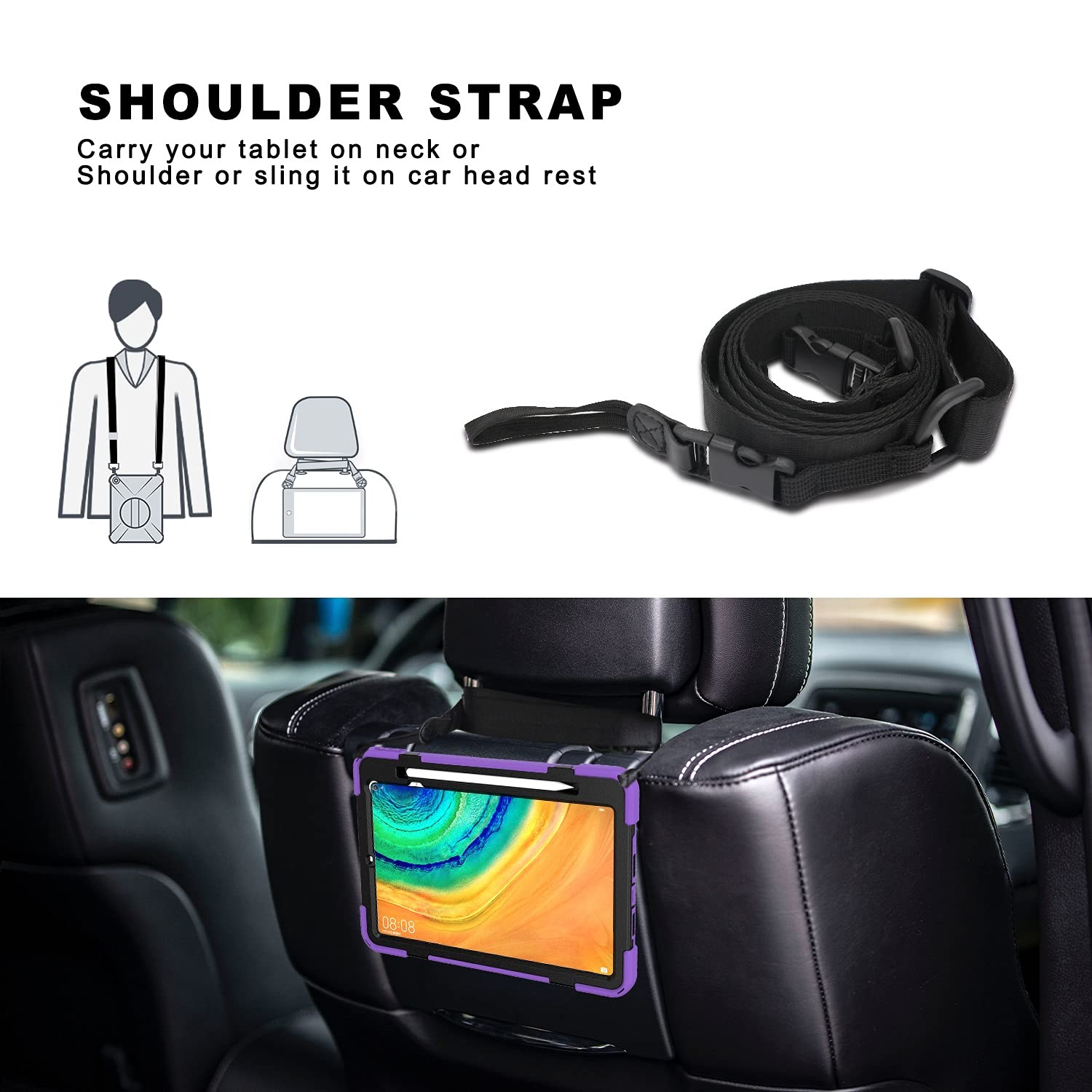 Premium Shockproof Kids Tablet Case for Huawei MatePad Pro 10.8/10.8 5G - Rotating Stand with Hand Strap & Shoulder Strap (Purple) - Perfect for School, Travel & Home Use