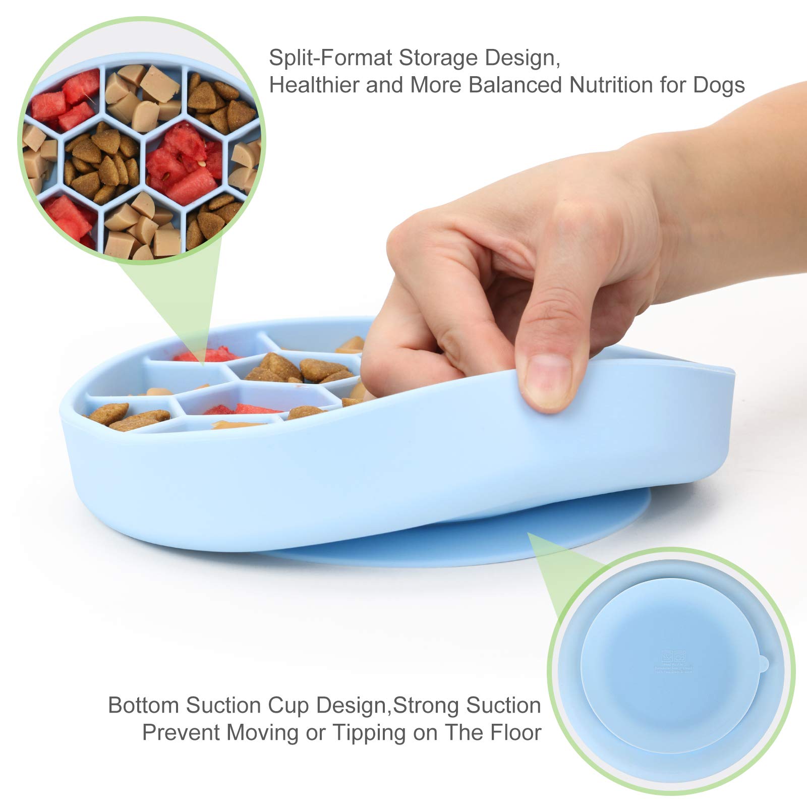 **Slow Feeder Dog Bowl - Non-Slip Silicone Pet Bowl with Suction Cups for Small, Medium & Large Breeds - Anti-Gulping, Dishwasher Safe - Reduces Boredom & Bloat - Perfect for Fast Eaters & Mealtime Enrichment (Blue)**