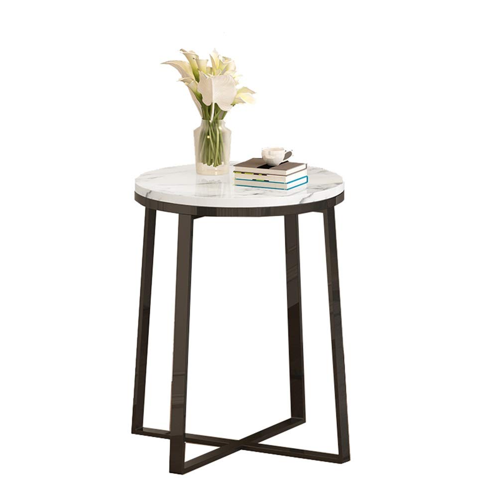 Modern Round Side Table with Marble Top & Metal Base - 40x40x60cm - Elegant Coffee Table for Living Room, Bedroom & Sofa - Perfect for Small Spaces, Home Decor & Accent Furniture (Color: A)