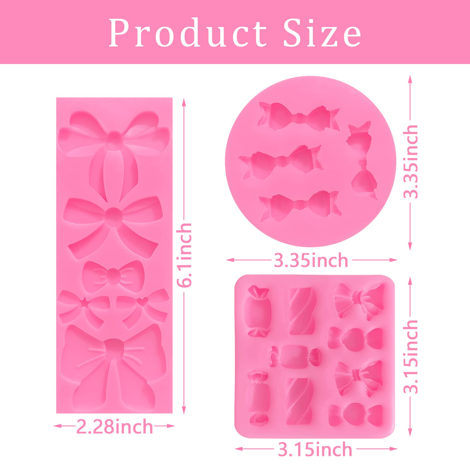 3-Piece Bow Fondant Molds Set for Cake Decorating - DIY Candy, Chocolate, Marzipan, Mousse, Jelly & Sugar Crafts - Perfect for Wedding Desserts, Soap Making, Candle Molds & Epoxy Resin Art Projects