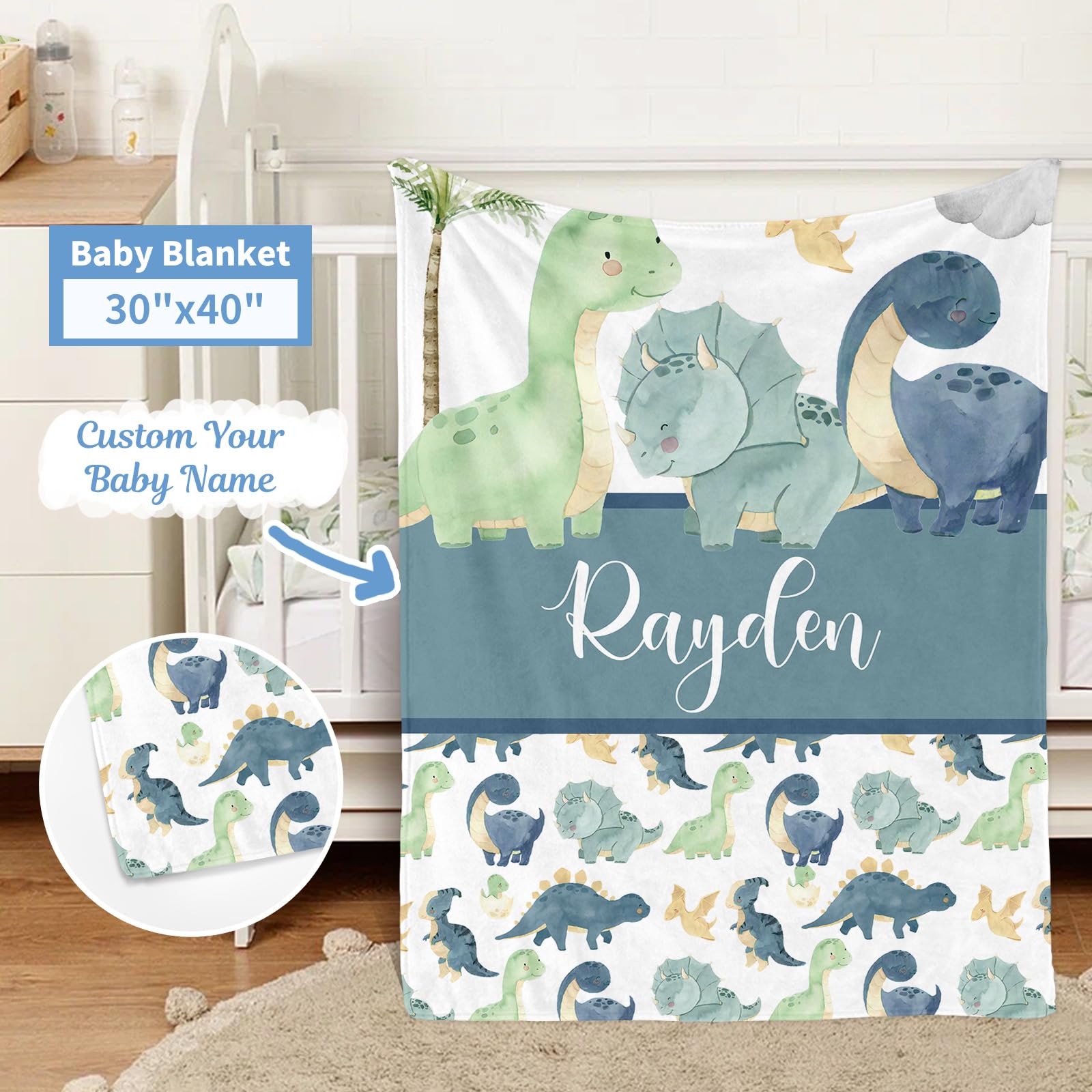 Personalized 5-Piece Baby Crib Bedding Set with Custom Name - Dinosaur World Theme for Boys & Girls | Soft Nursery Bedding for Infants & Toddlers | Perfect Baby Shower Gift & Nursery Decor