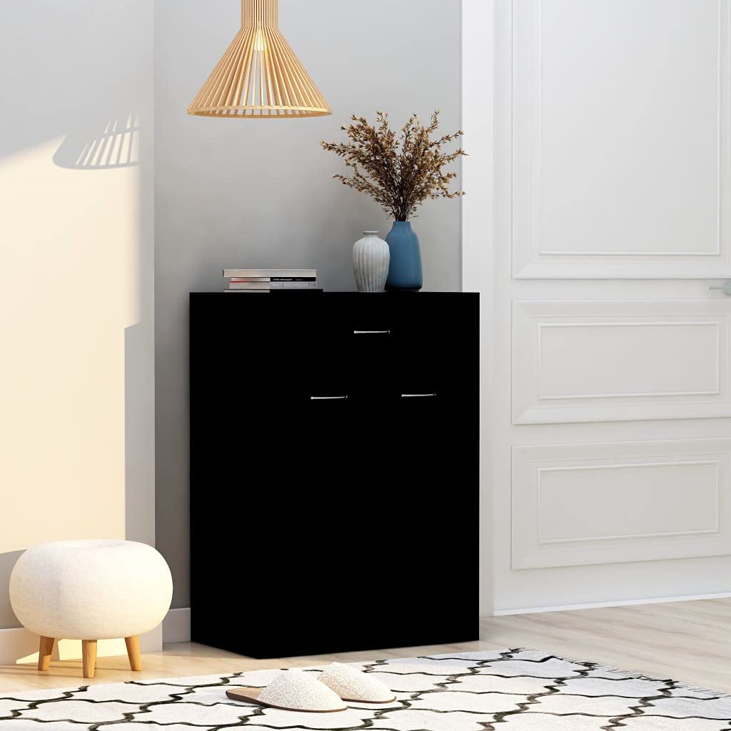 SOONHUA 4-Tier Shoe Cabinet with Wooden Door - Space Saving Entryway Storage Organizer, Black Shoe Rack for Small Spaces (23.6