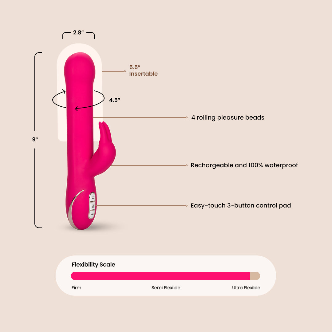Jack Rabbit Signature Silicone Beaded Rabbit Vibrator - Powerful Vibrations & Rolling Beads for Intense Stimulation | Perfect for Couples Play & Solo Pleasure