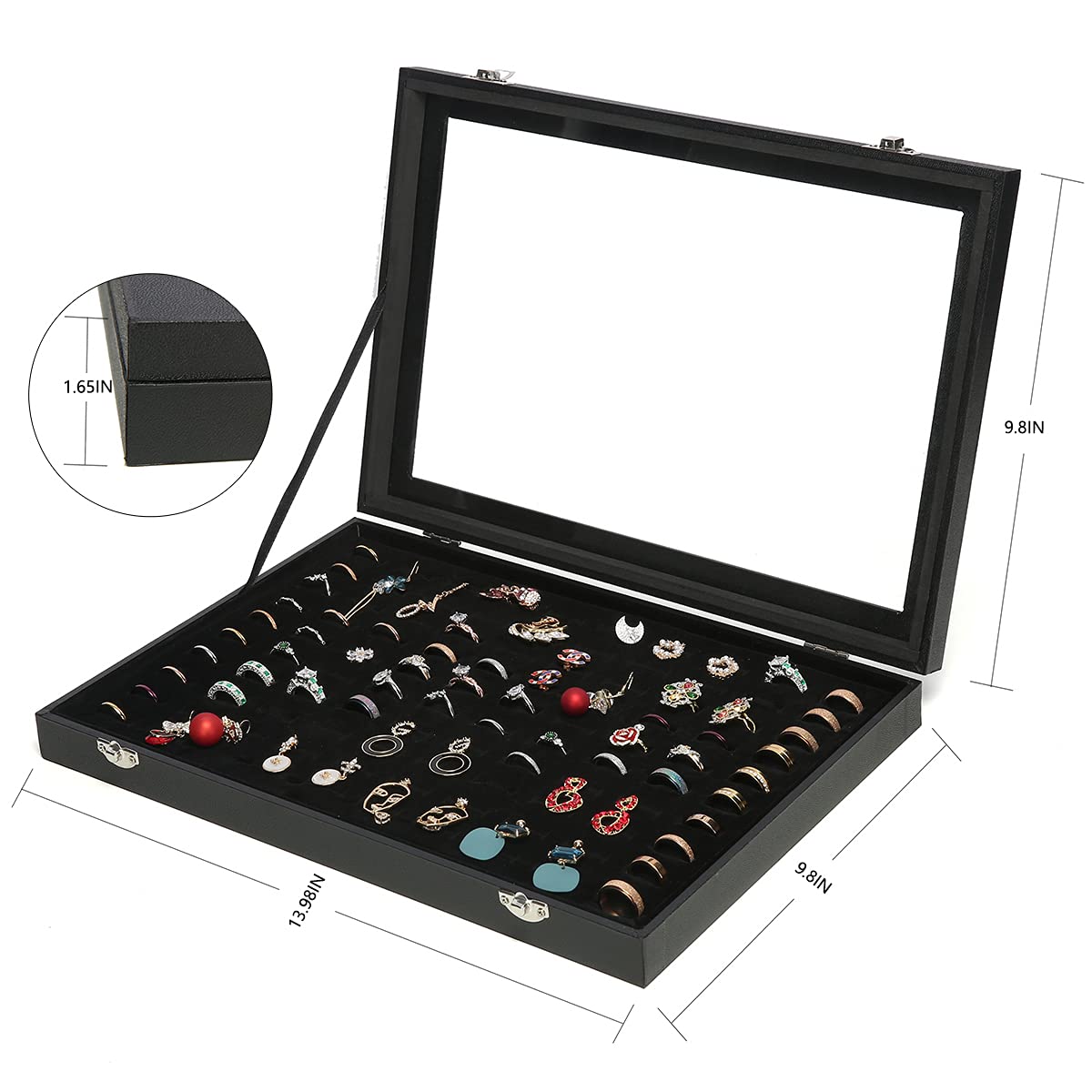100-Slot Ring Box Organizer - Transparent Lid Jewelry Display Case for Rings & Earrings | Perfect for Wedding, Engagement, Jewelry Store & Home Organization