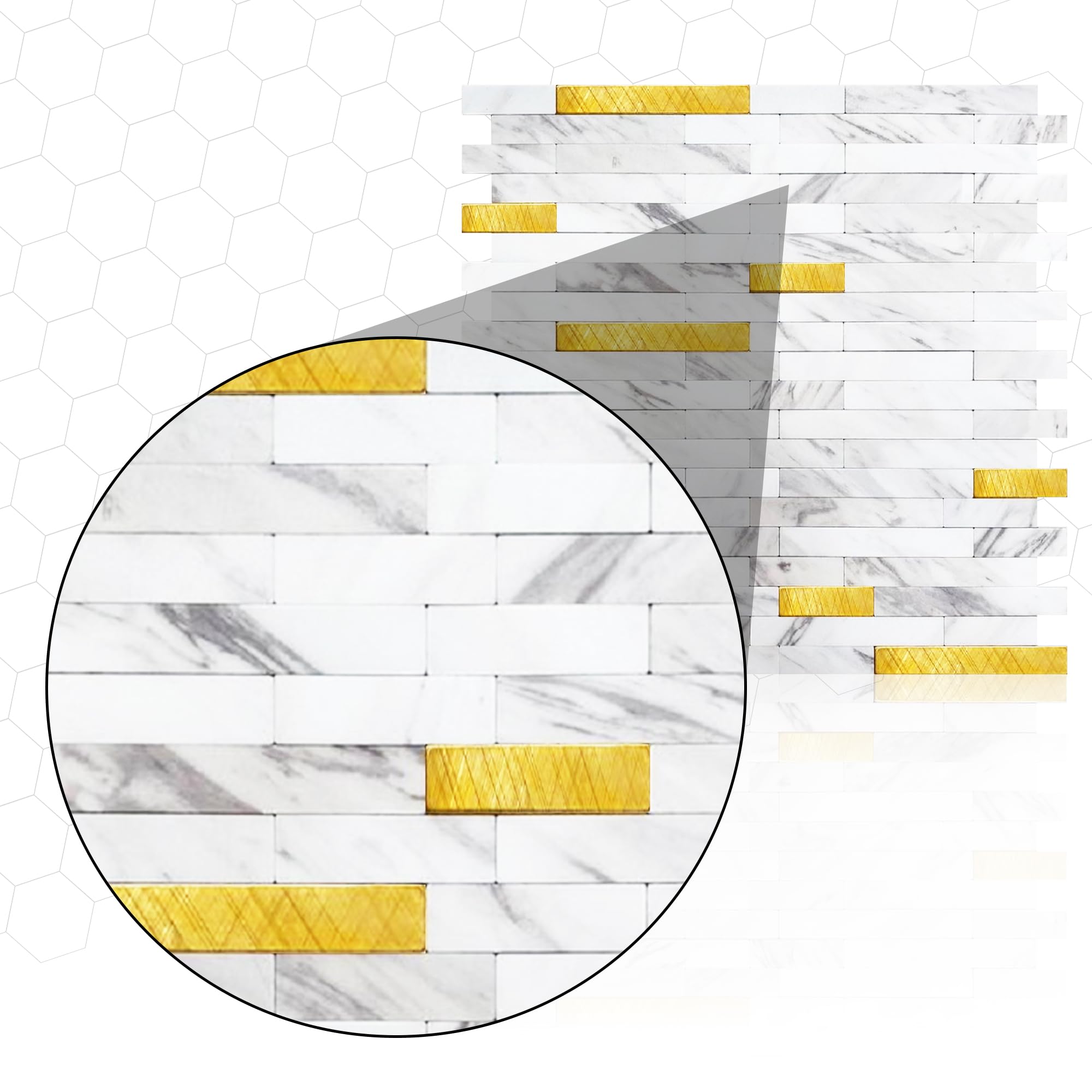 Peel & Stick Backsplash Wall Tile - 10 White & Gold Faux Marble Self-Adhesive Sheets (11.8