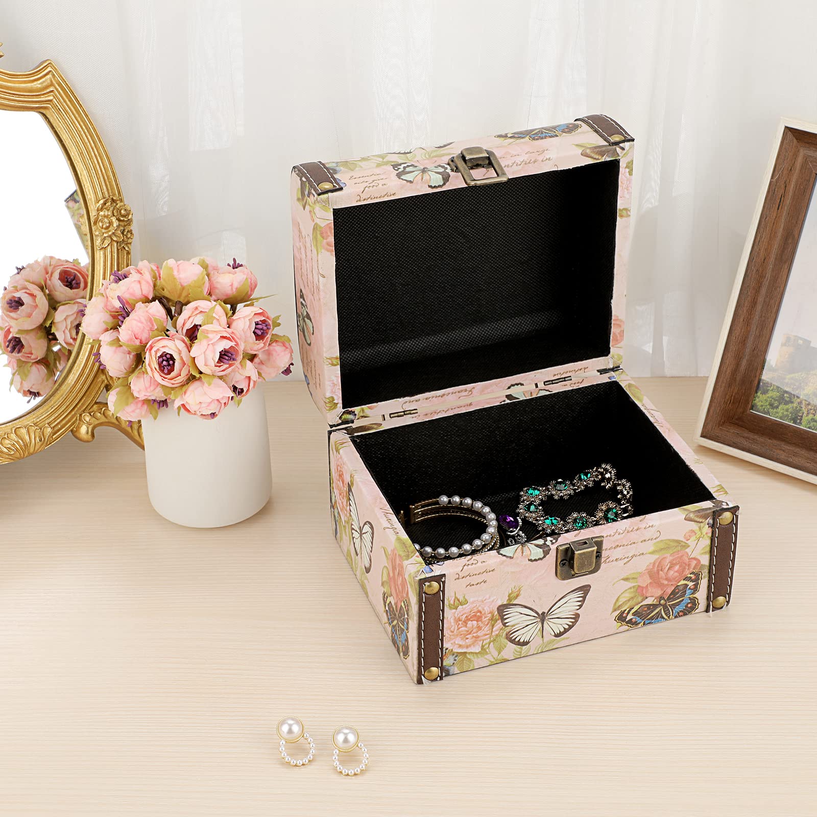 SUMNACON Wooden & PU Leather Jewelry Storage Box - Decorative Keepsake Chest with Handle, Organizer for Rings, Necklaces & Accessories - Perfect Gift for Women (Butterfly Pattern) - Home Decor & Travel Jewelry Case