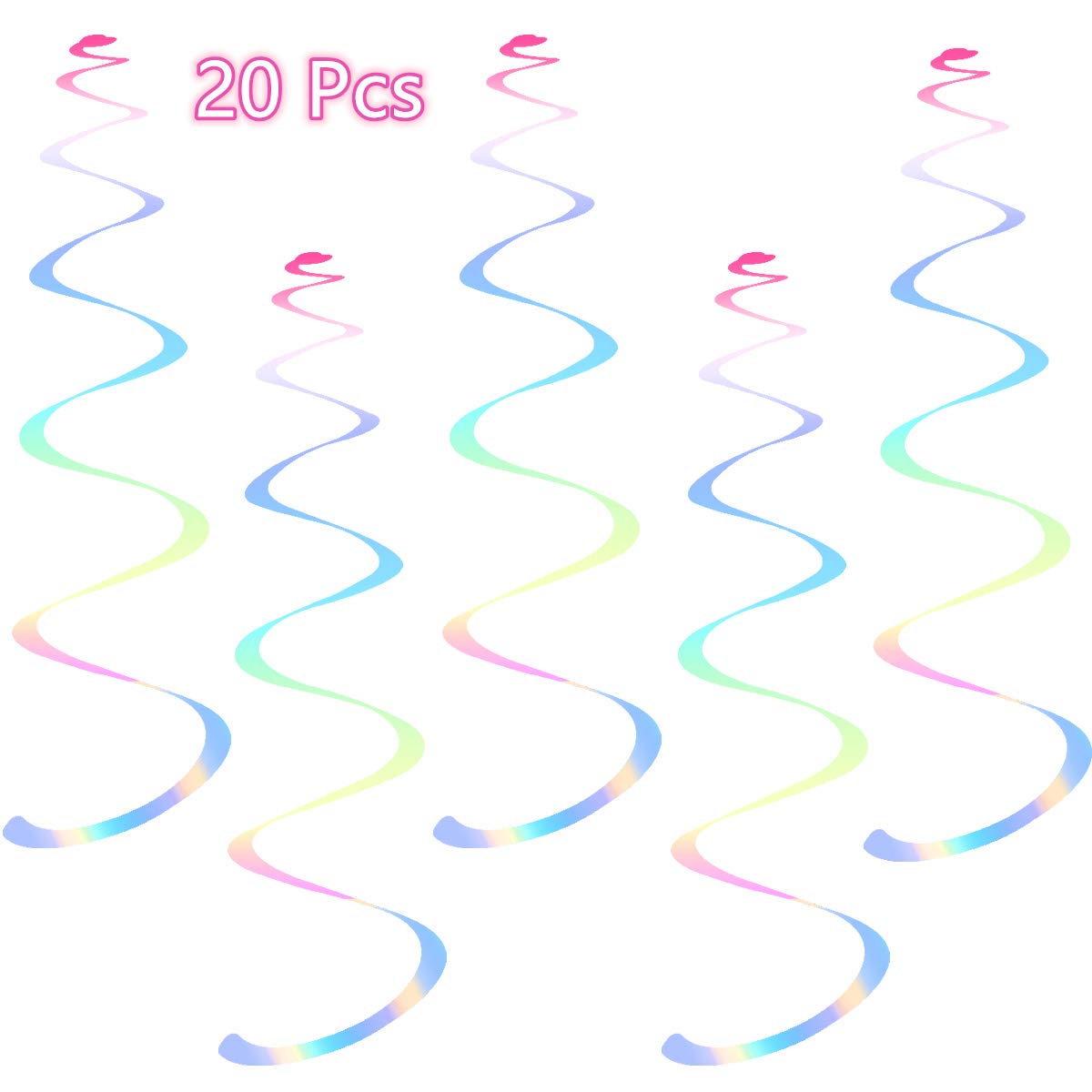 Iridescent White Swirl Hanging Decorations - Shimmer Plastic Streamers for Ceiling & Party Supplies | Perfect for Birthday, Graduation, Bachelorette, Wedding, Baby Shower, Christmas & New Year Celebrations | Create Stunning Party Backdrops & Photo Booth Decor