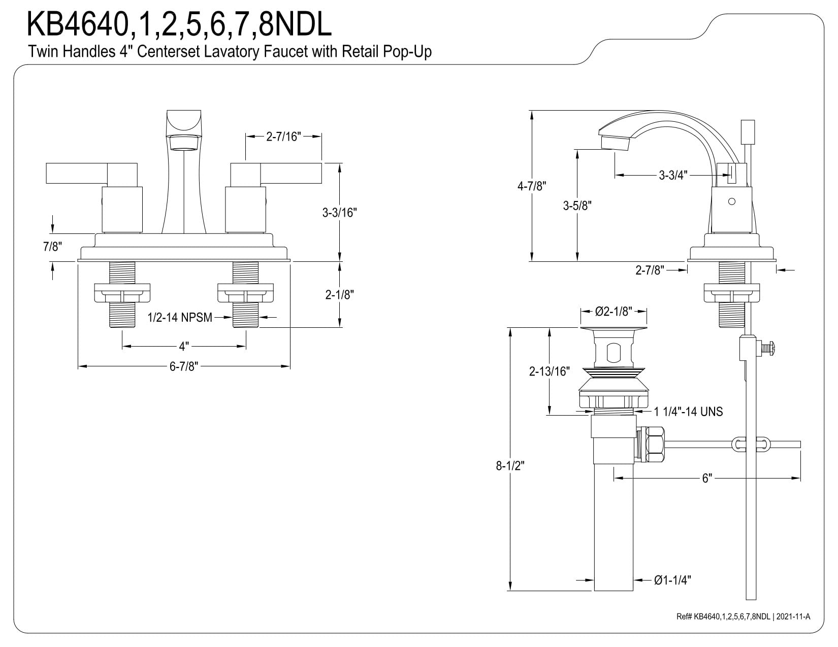Kingston Brass KB4645NDL NuvoFusion 4-Inch Centerset Bathroom Sink Faucet, Oil Rubbed Bronze Finish, 3-7/8