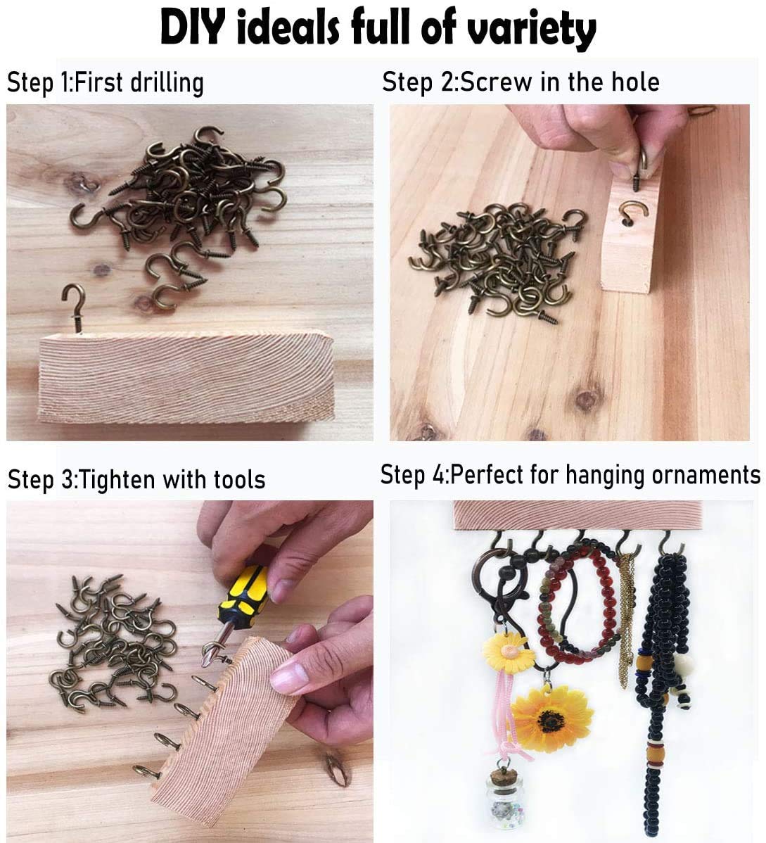 5/8 Inch Small Screw Hooks 160 Pcs - Bronze Ceiling Hooks for Christmas Lights, Jewelry & Cup Hanging - Durable Screw-in Hooks for Home Organization & DIY Projects