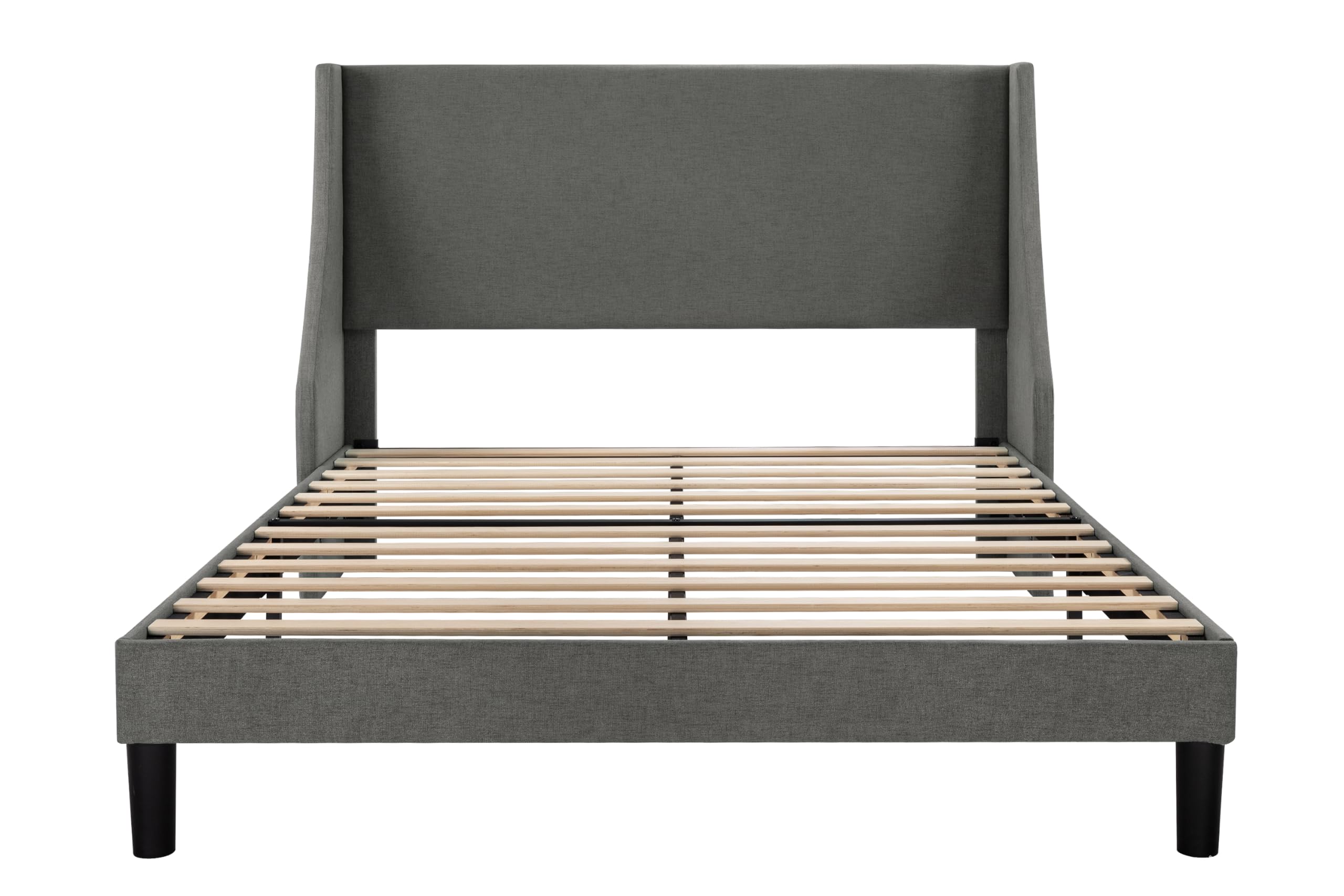 Allewie Full Size Platform Bed Frame with Upholstered Headboard - Modern Wingback Design, Wood Slat Support, Dark Grey - Perfect for Master Bedroom, Guest Room & Small Space