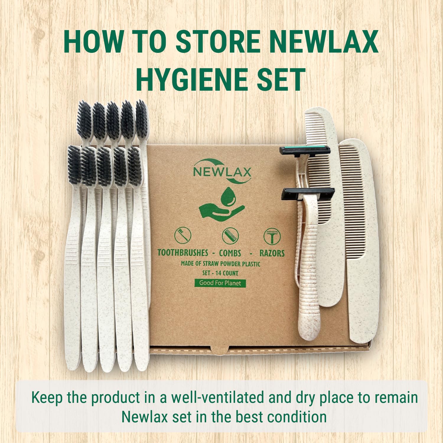 Eco-Friendly Toothbrush, Razor & Comb Set (14-Piece) - Biodegradable Handle, Stainless Steel Razor, BPA-Free Comb, Recyclable Packaging - Perfect for Travel, Home & Sustainable Living
