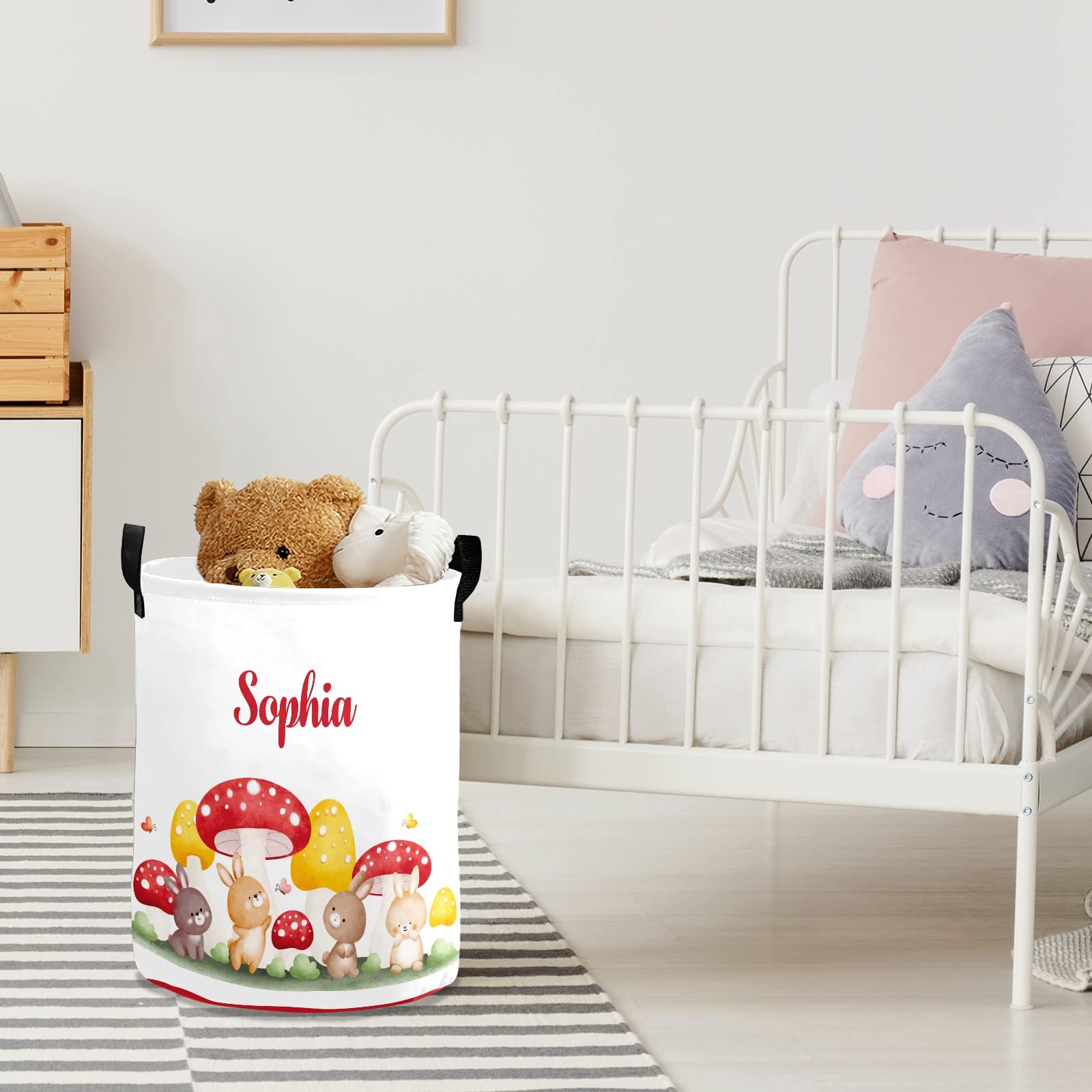 Personalized Rabbit Mushroom Laundry Hamper - Collapsible Storage Basket with Handles for Kids Room, Nursery Decor & Clothes Organization | Perfect for Baby Shower Gifts, Playroom Storage & Home Decor