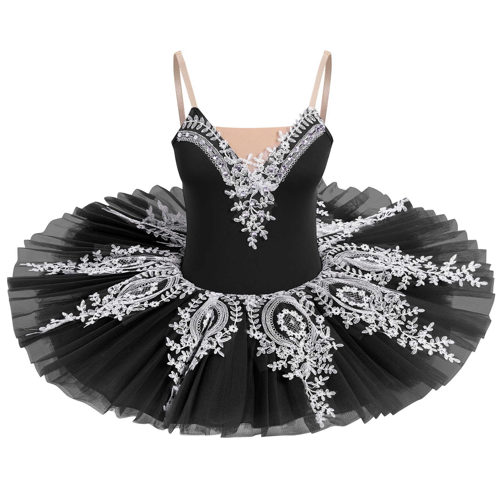 IBAKOM Women's Swan Lake Ballet Dance Costume - Floral Lace Platter Tutu Leotard with Pancake Skirt for Ballerina Performances | Perfect for Ballet Recitals, Dance Competitions & Theatrical Performances