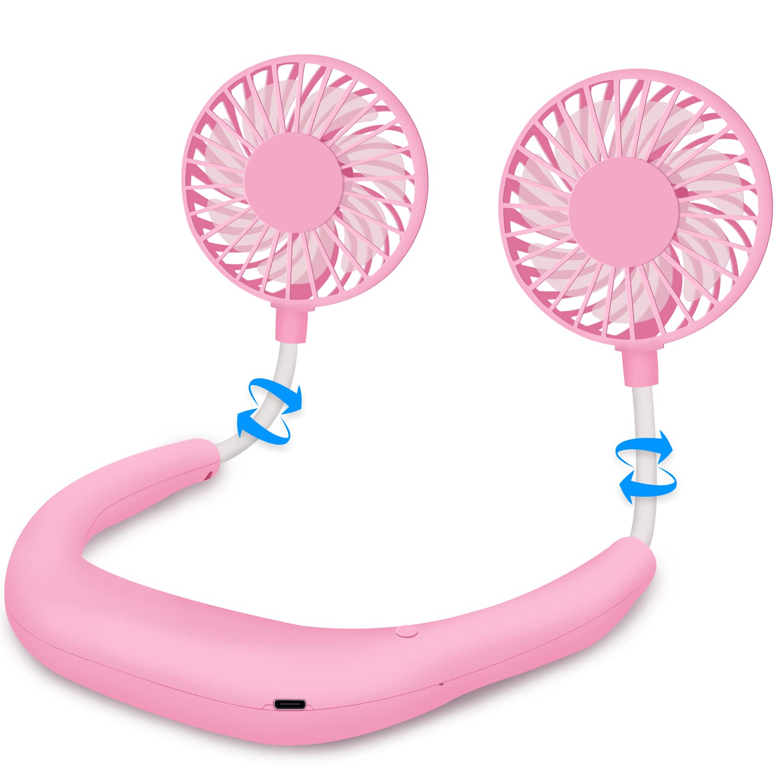 Portable Neck Fan with USB Rechargeable Battery - 360° Dual Head Hands-Free Personal Fan, 3-Speed Adjustable, Lightweight Mini Wearable Fan for Office, Travel, Outdoor, Gym & Home Use - Perfect Cooling Solution for Work, Reading & Exercise