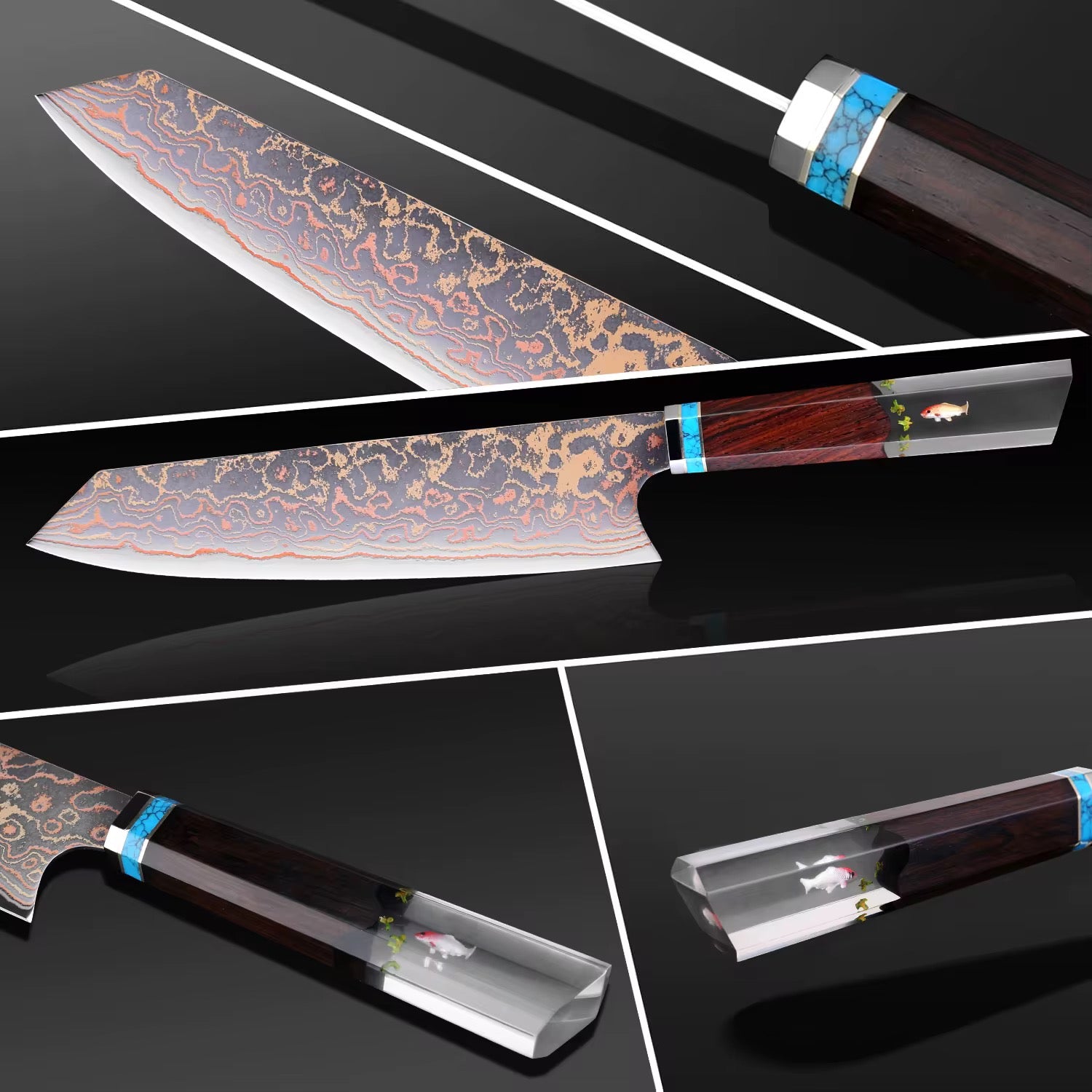Premium Damascus Steel Chef Knife - Noble Copper & Cobalt Alloy Blade with Exotic Bloodwood Resin Handle - Professional Kitchen Knife for Cooking, Slicing & Food Prep - Perfect Gift for Chefs & Home Cooks