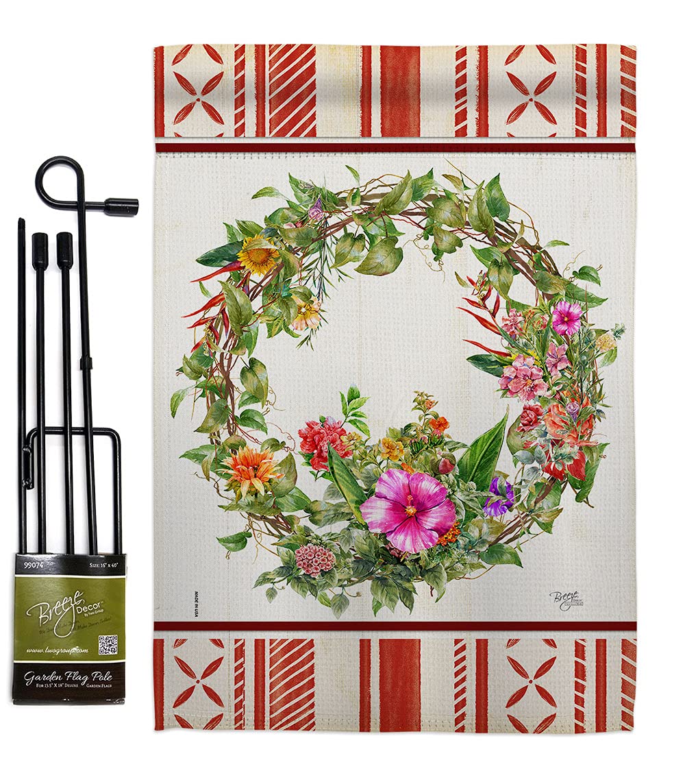 Wildflower Wreath Garden Flag Set - Spring Sunflower Decor for Yard & Home