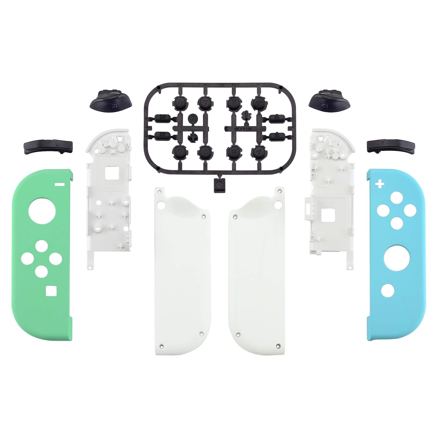 eXtremeRate Mint Green & Blue Soft Touch Joy-Con Housing Shell with Full Button Set for Nintendo Switch - White Dock Faceplate Replacement (Dock Not Included) - Perfect for Gaming, Customization & DIY Projects