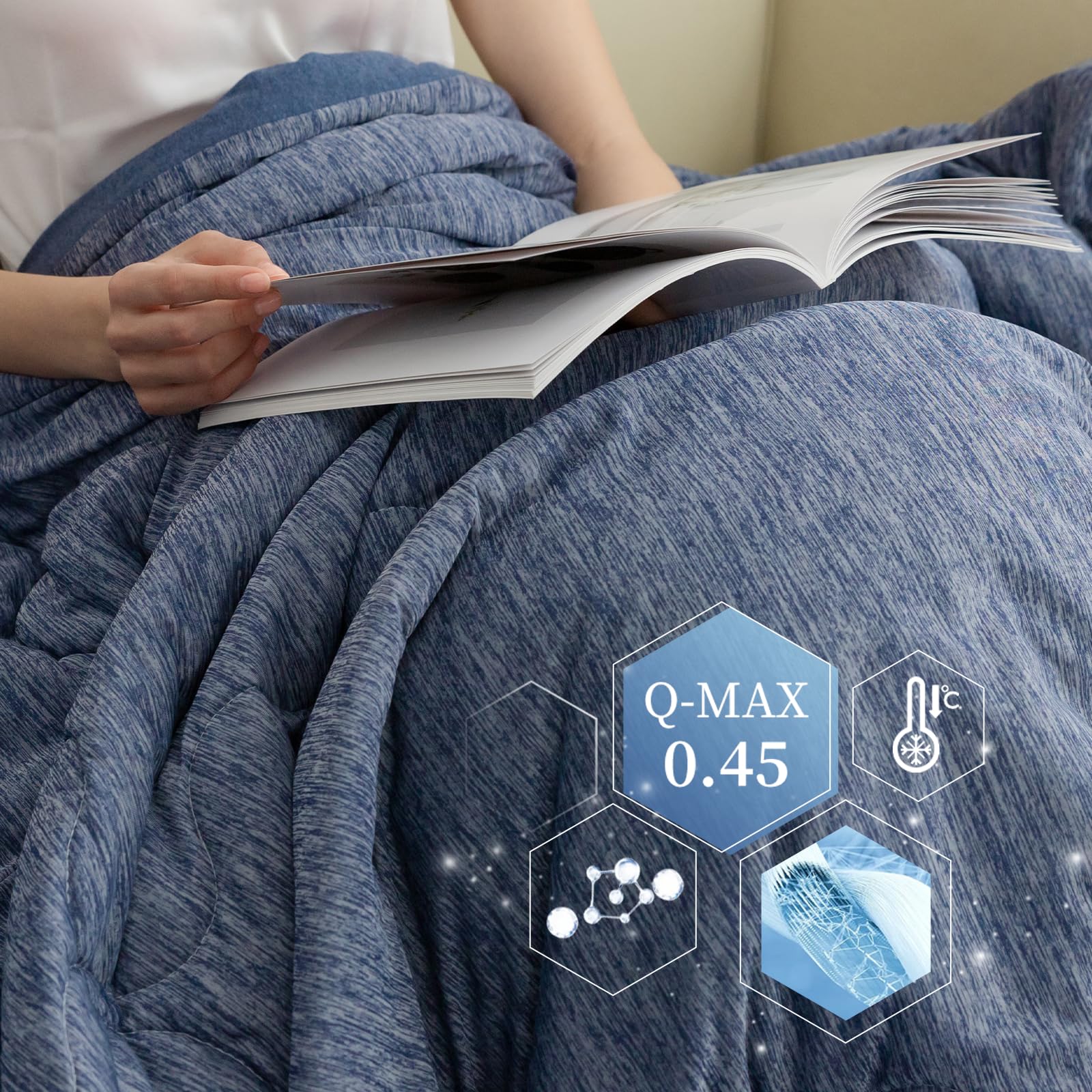 King Size Cooling Comforter with Japanese Q-Max 0.45 Cooling Fiber - All Season Lightweight Cotton Blanket for Summer & Winter (Navy Blue, 90x108 Inches) - Perfect for Hot Sleepers, Bedroom, Guest Room & Dorm