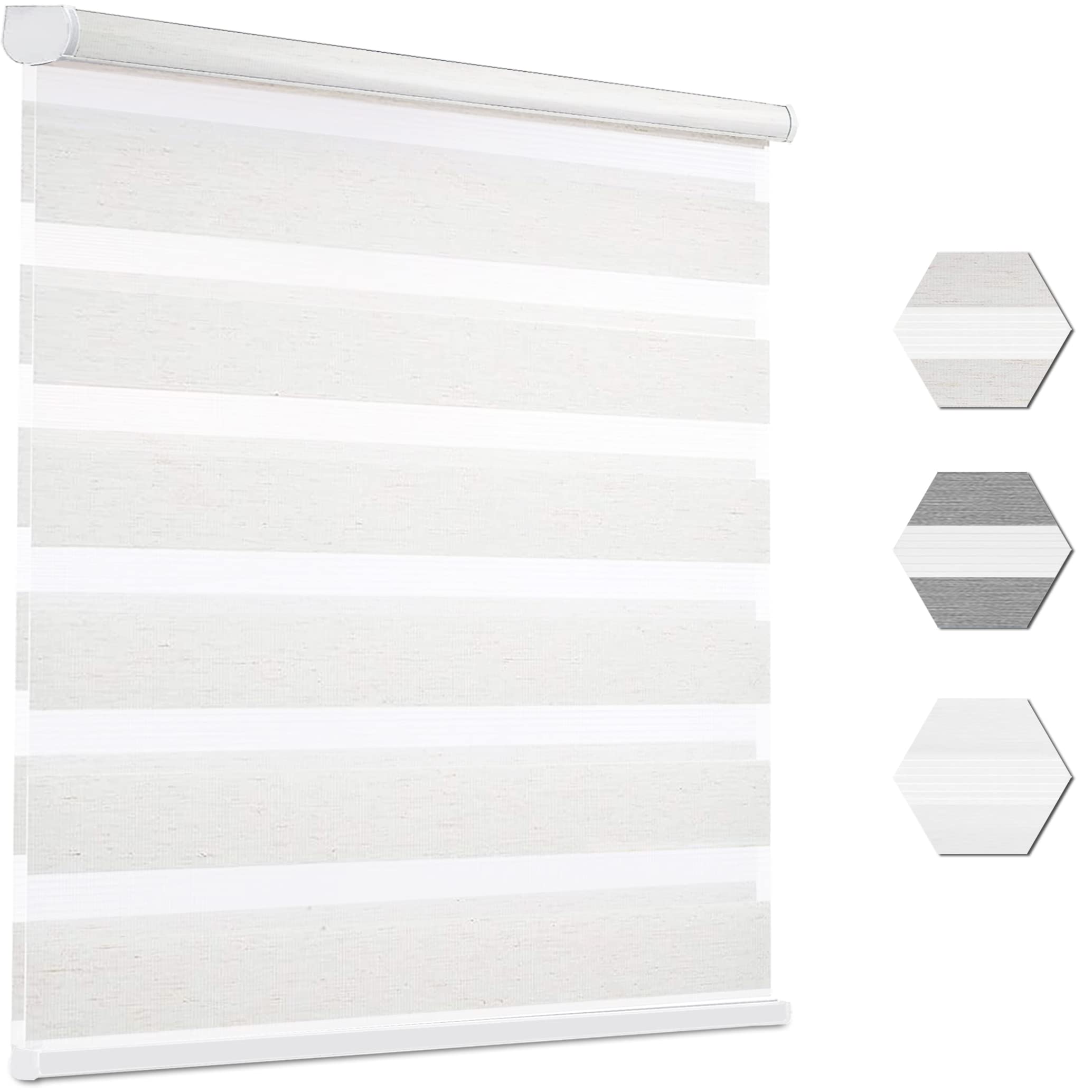 Flamax Cordless Zebra Roller Shades for Windows - Dual Layer Light Filtering & Blackout Blinds - Perfect for Living Room, Bedroom & Office Privacy