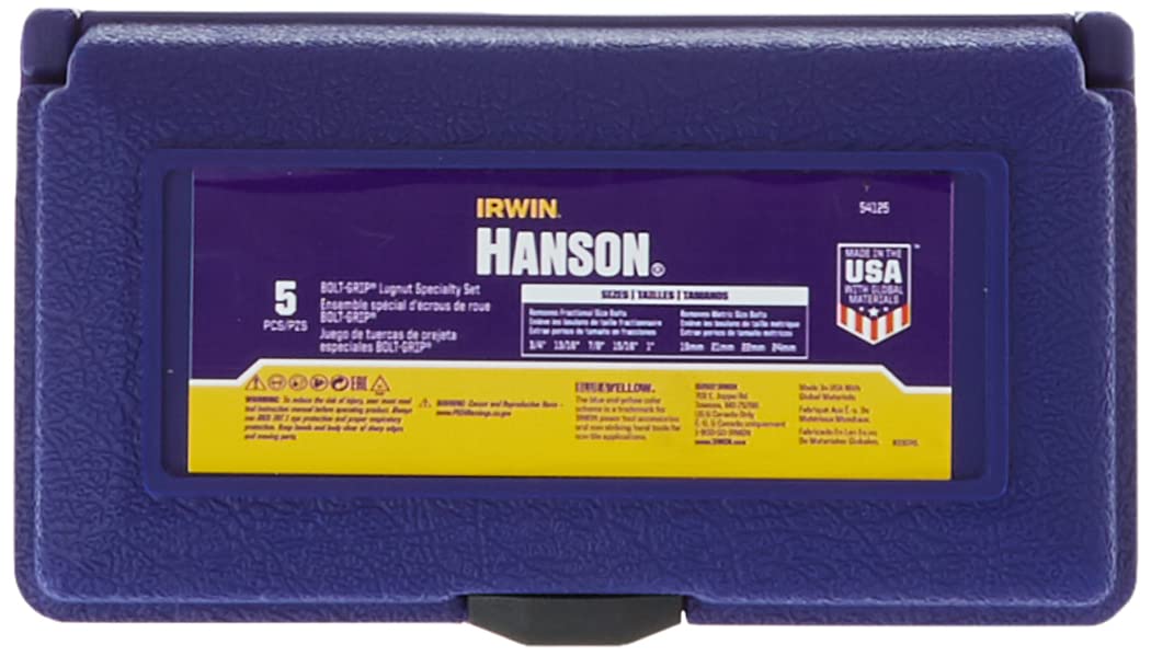 IRWIN HANSON 5-Piece Lugnut Extractor Set (54125) - Remove Stubborn Lug Nuts Easily for Car Repair & Tire Changes