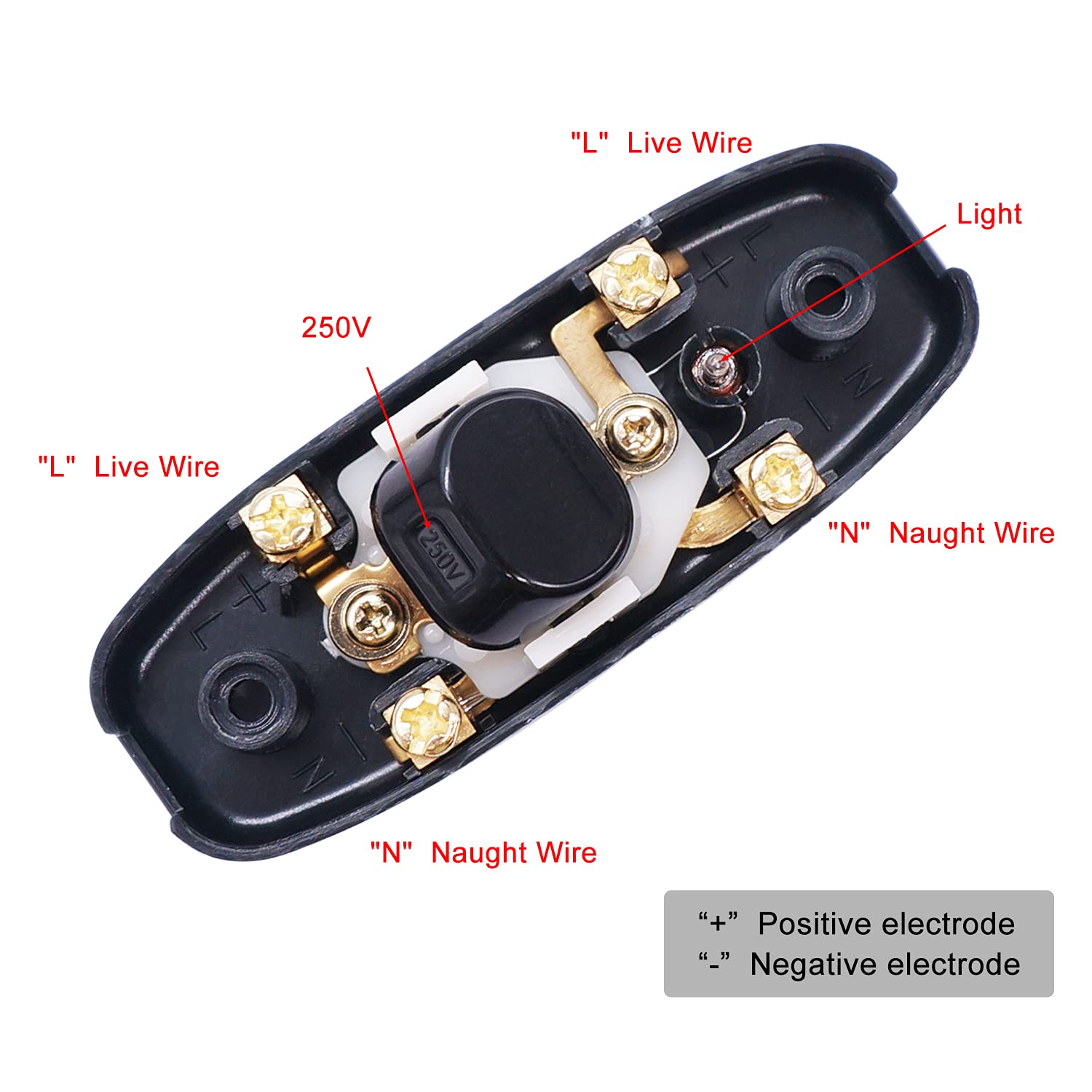 2PCS Weideer Inline Cord Switch 10A 250V ON/Off Rocker Switch with LED Light - Black Appliance Power Button for Table Lamps, Desk Lights & Bedside Lamps - Perfect for Home Office, Dorm Room & Nightstand Lighting Accessories
