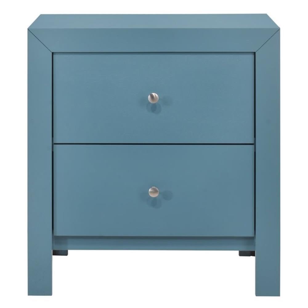 Glory Furniture Burlington 2-Drawer Nightstand in Teal - Modern Bedside Table for Bedroom Storage & Organization