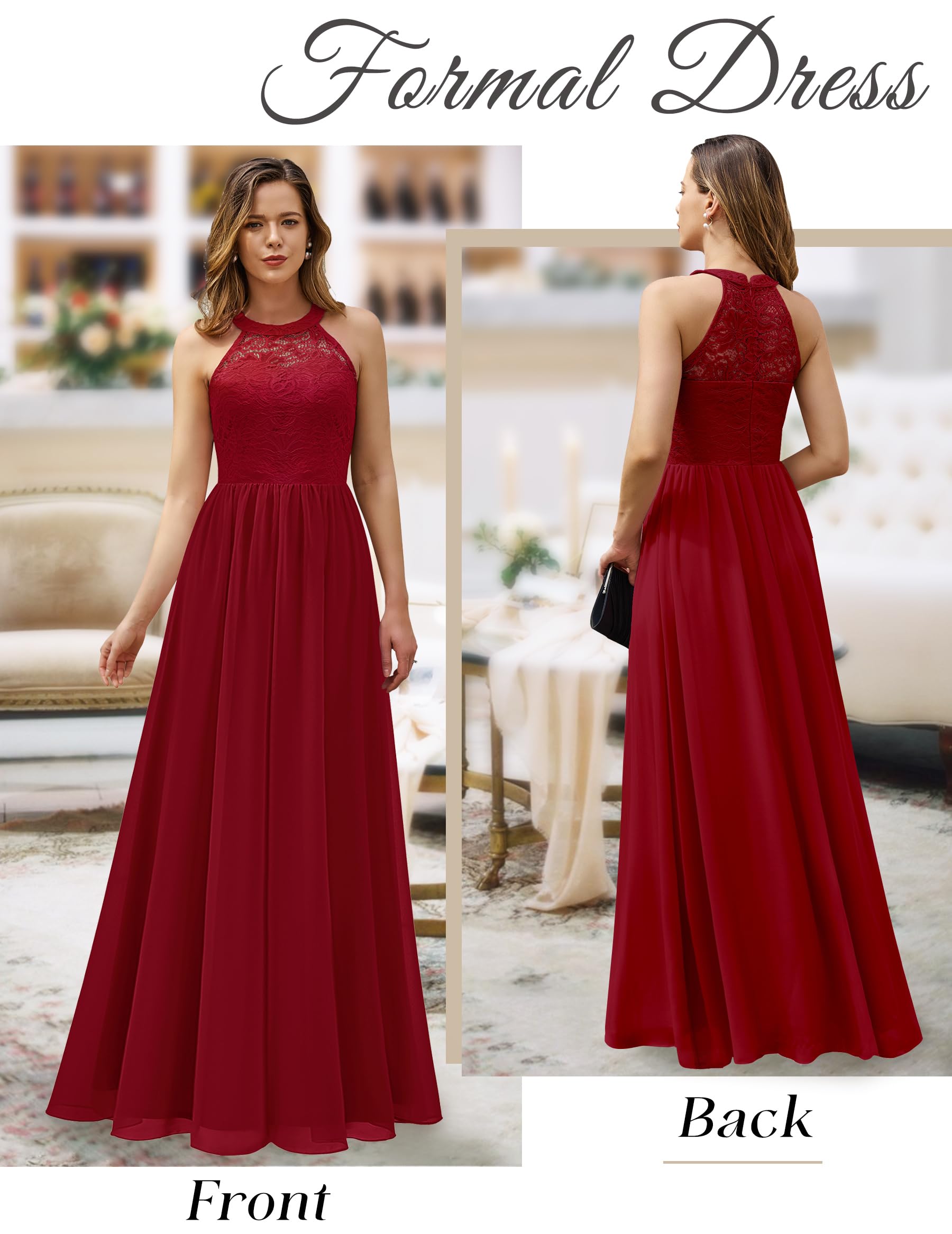 Wedtrend Women's Formal Prom Dress - Floral Lace Halter Long Gown for Bridesmaids & Evening Parties | Elegant Wedding Guest & Special Occasion Attire