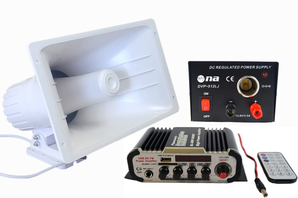 100W PA Power Horn Speaker with HiFi Amplifier & Power Supply - Indoor/Outdoor Use for Events, Parties, and Public Announcements