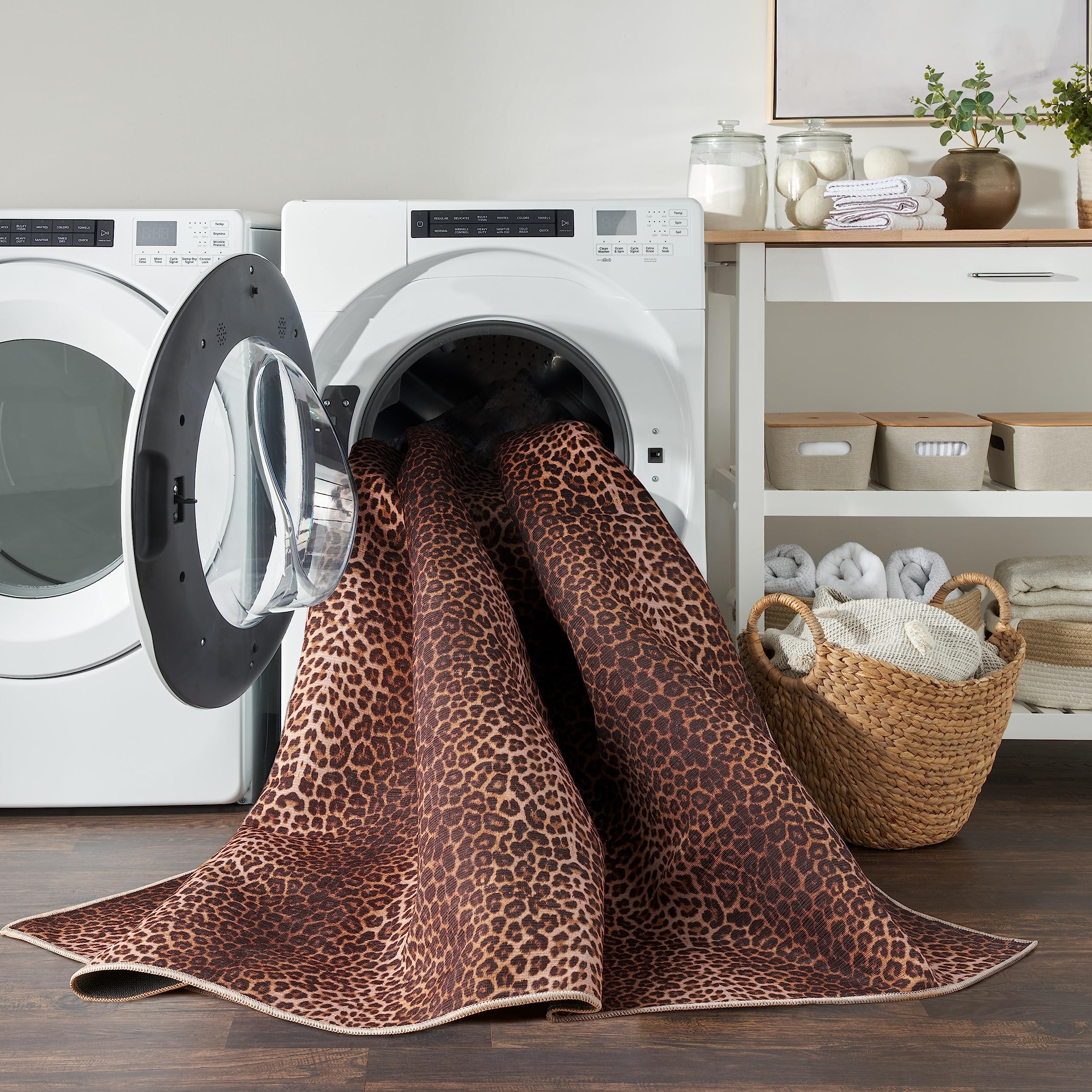 Nourison Washable Leopard Print 6' x 9' Area Rug - Easy Clean, Non-Shedding, Stain Resistant | Perfect for Bedroom, Living Room, Dining Room & Kitchen Decor (6x9)