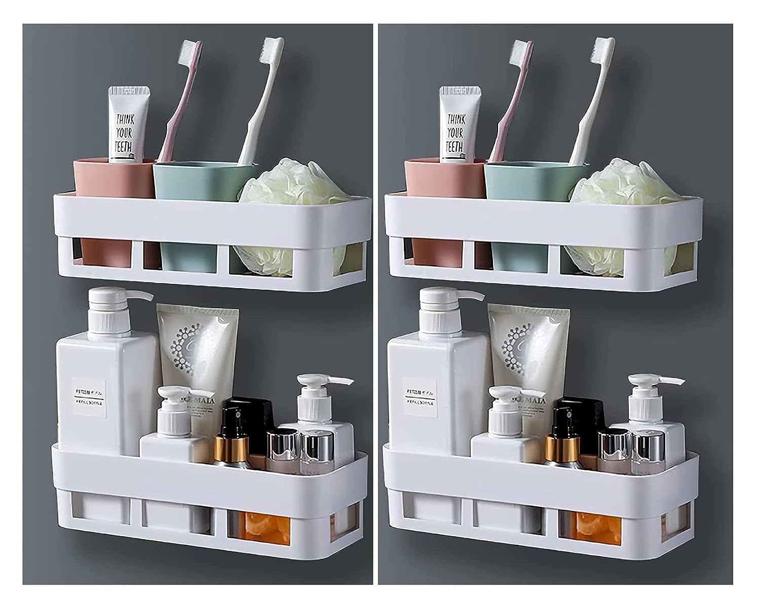 Rylan 4-Piece Bathroom Organizer Set - Wall-Mounted Self-Adhesive Shelves & Racks for Bathroom Storage | Space-Saving Bathroom Accessories for Shower, Toiletries & Towel Organization
