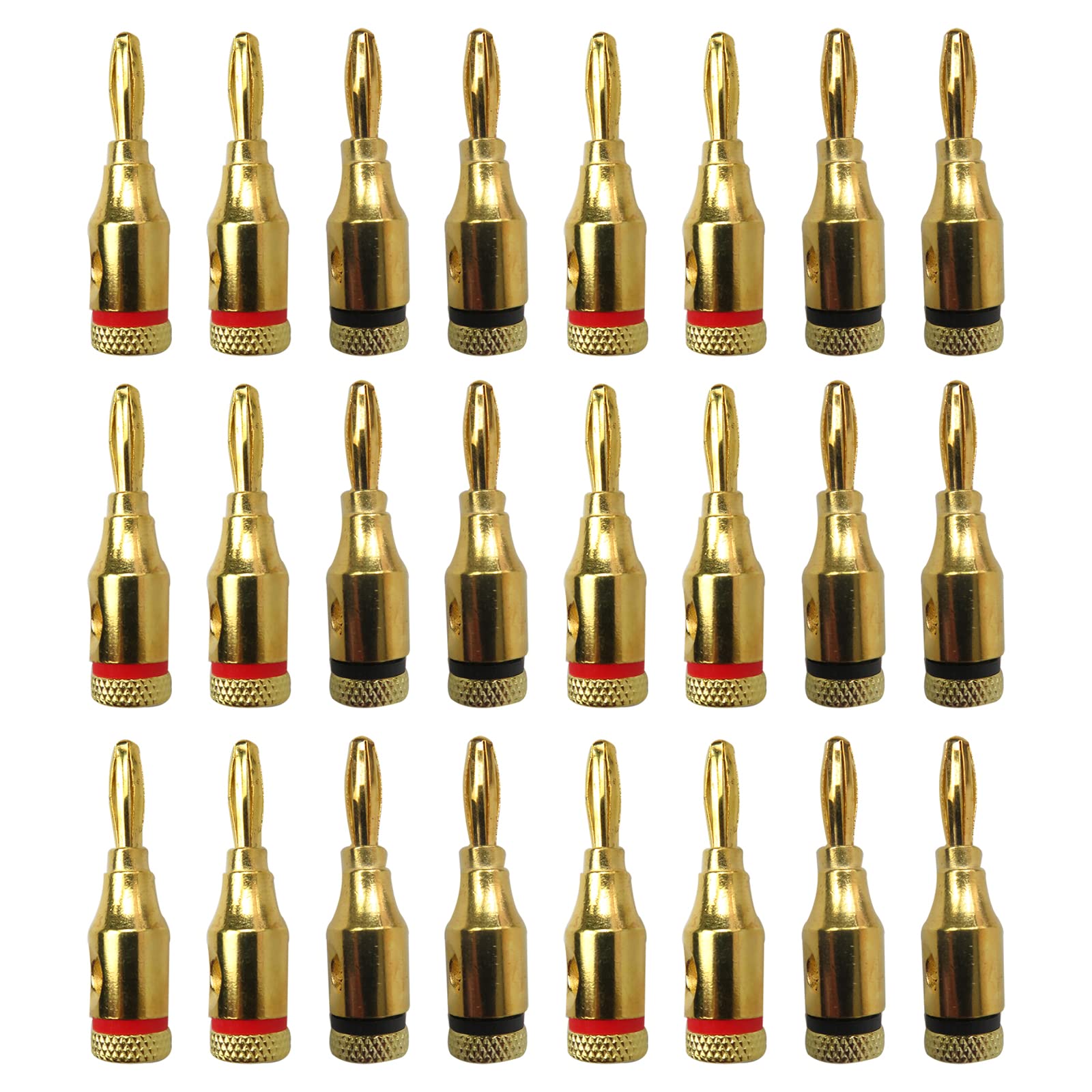 Premium Gold Plated Speaker Banana Plugs - 12 Pairs (24pcs) - Open Screw Type Connectors for Speaker Wire, Home Theater, Wall Plates - High-Quality Audio Connection for Home Theater Systems, Studio Monitors & DIY Speaker Installations