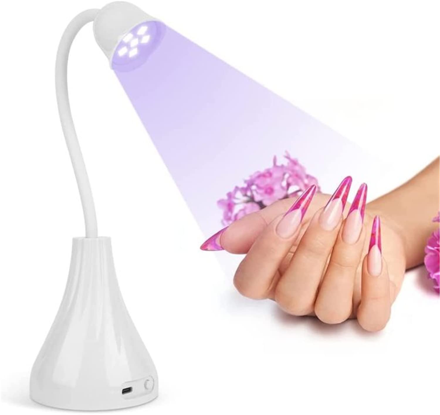 UV LED Nail Lamp - Portable Rechargeable Gel Nail Dryer with 360° Rotation | Hands-Free Quick Curing Light for Home & Salon Manicure | Perfect for DIY Nail Art & Professional Use (Pink)