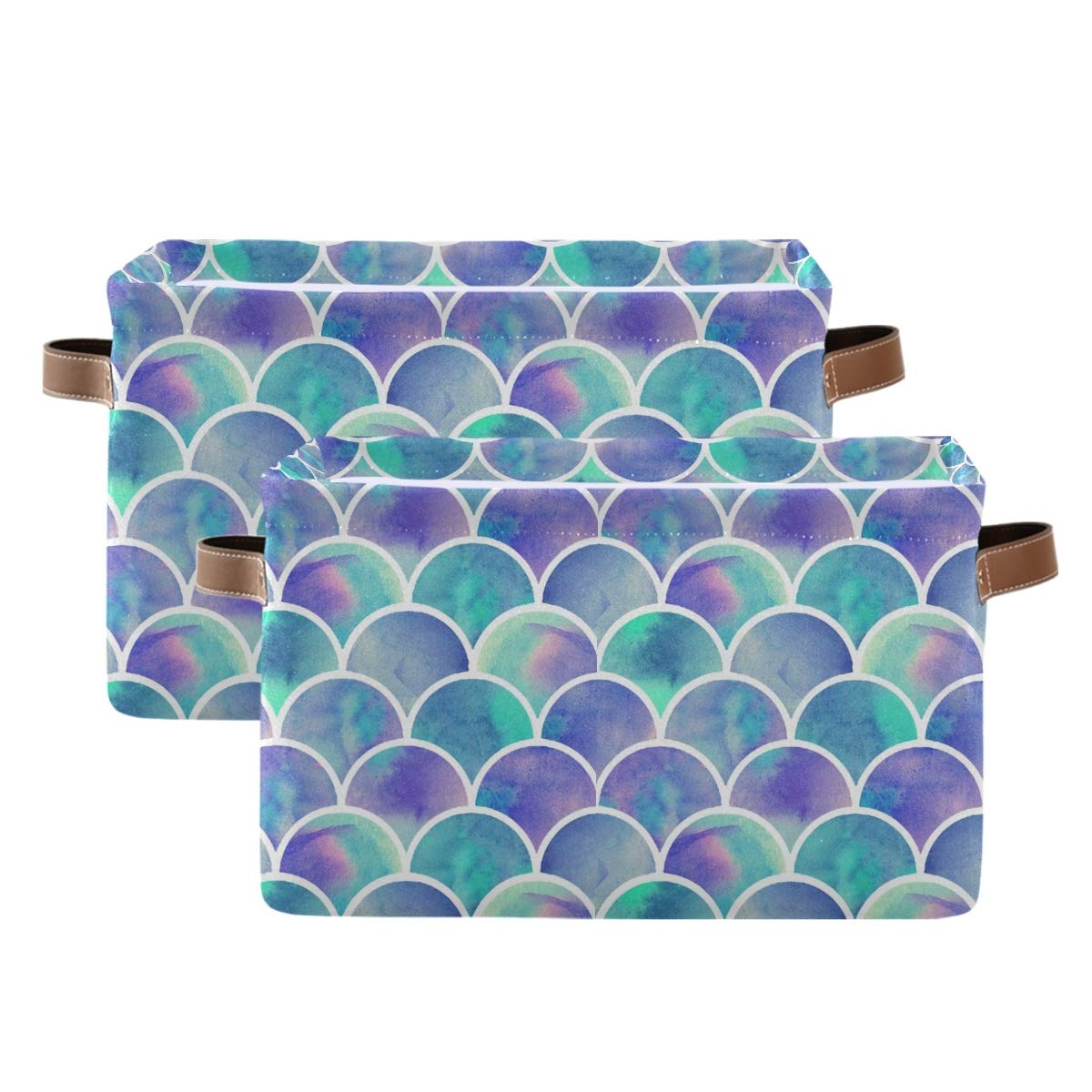 Rainbow Mermaid Scales Square Storage Basket - Canvas Closet & Shelf Organizer for Home Office - Foldable Decorative Bin for Toys, Books, Laundry (1 Pack) | Perfect for Bedroom, Bathroom & Kids Room Organization
