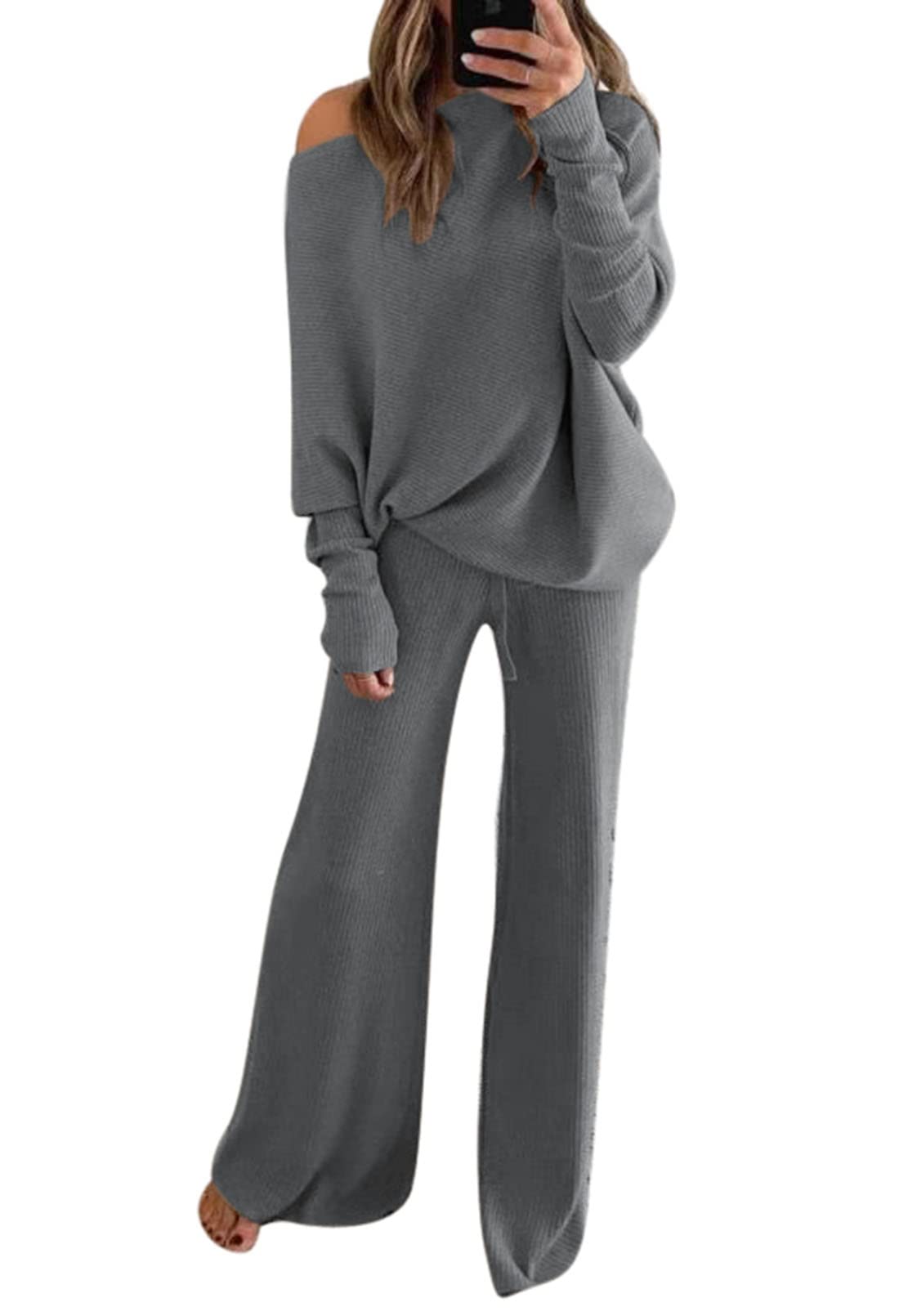 Linsery Women's Knit Sweatsuit Set - Turtleneck Sweater & Wide Leg Pants 2 Piece Outfit for Casual Wear, Lounge, Fall Fashion & Winter Comfort