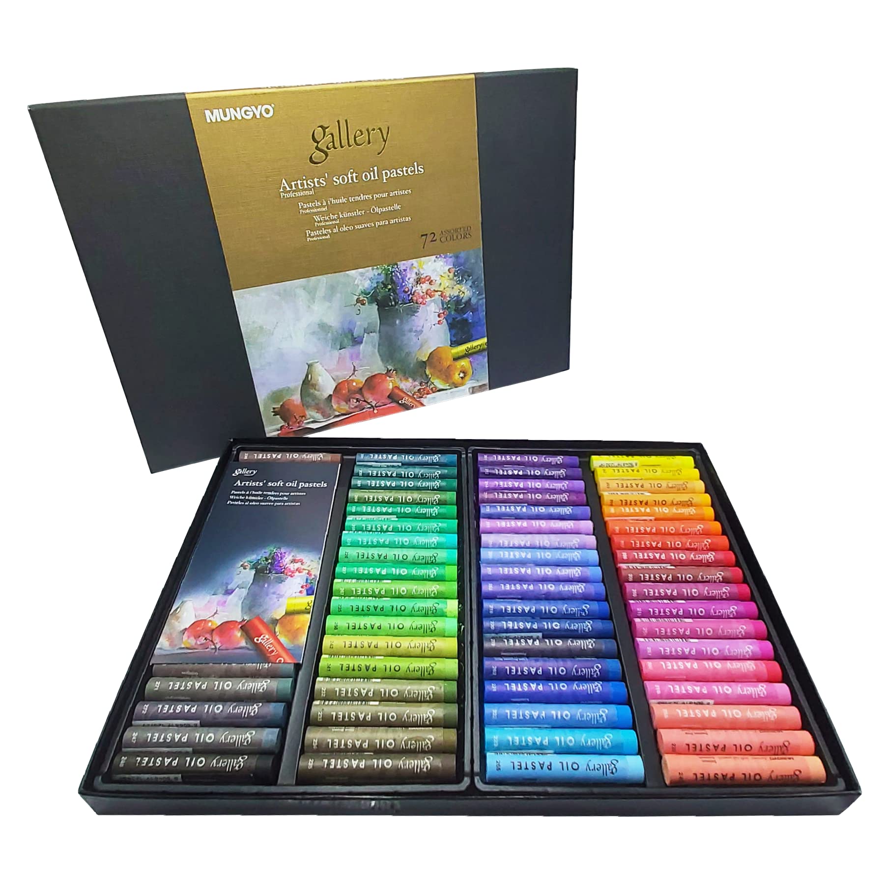 Mungyo Gallery Artists' Soft Oil Pastels Set - 72 Vibrant Colors (MOPV-72W) with Blending Tortillon, Sandpaper & Eraser - Perfect for Professional Drawing, Sketching & Blending Techniques
