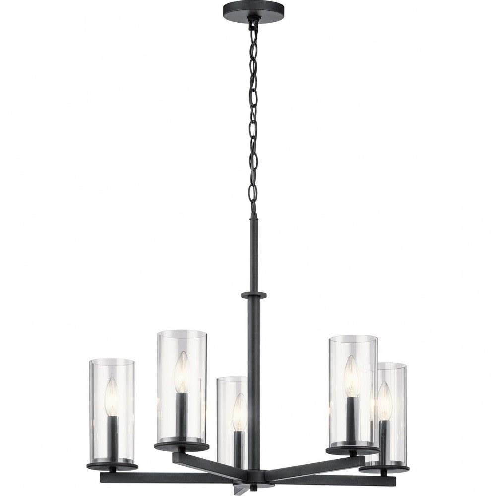 5-Light Modern Minimalist Chandelier with Clear Glass Shades - Black Finish for Dining Room, Living Room, or Bedroom Lighting