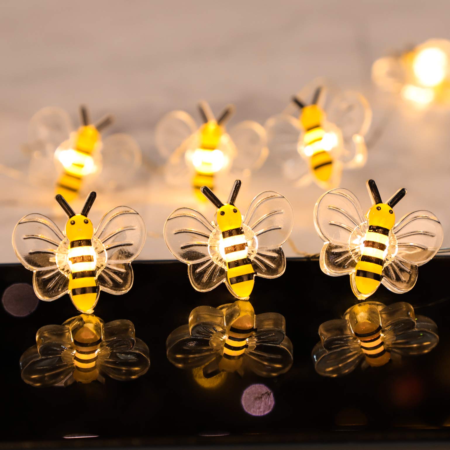 Silverstro Bee Decorative String Lights - 10ft 30 LED USB/Battery Powered Fairy Lights with Remote & Timer - Perfect for Kids Room, Bedroom, Kitchen, Party & Christmas Tree Decorations - Create a Cozy Ambiance for Relaxation and Celebrations