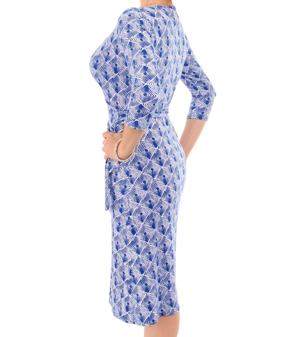 Blue Banana Women's Knee Length 3/4 Sleeve Graphic Print Wrap Dress - Flattering Casual & Office Wear for Summer