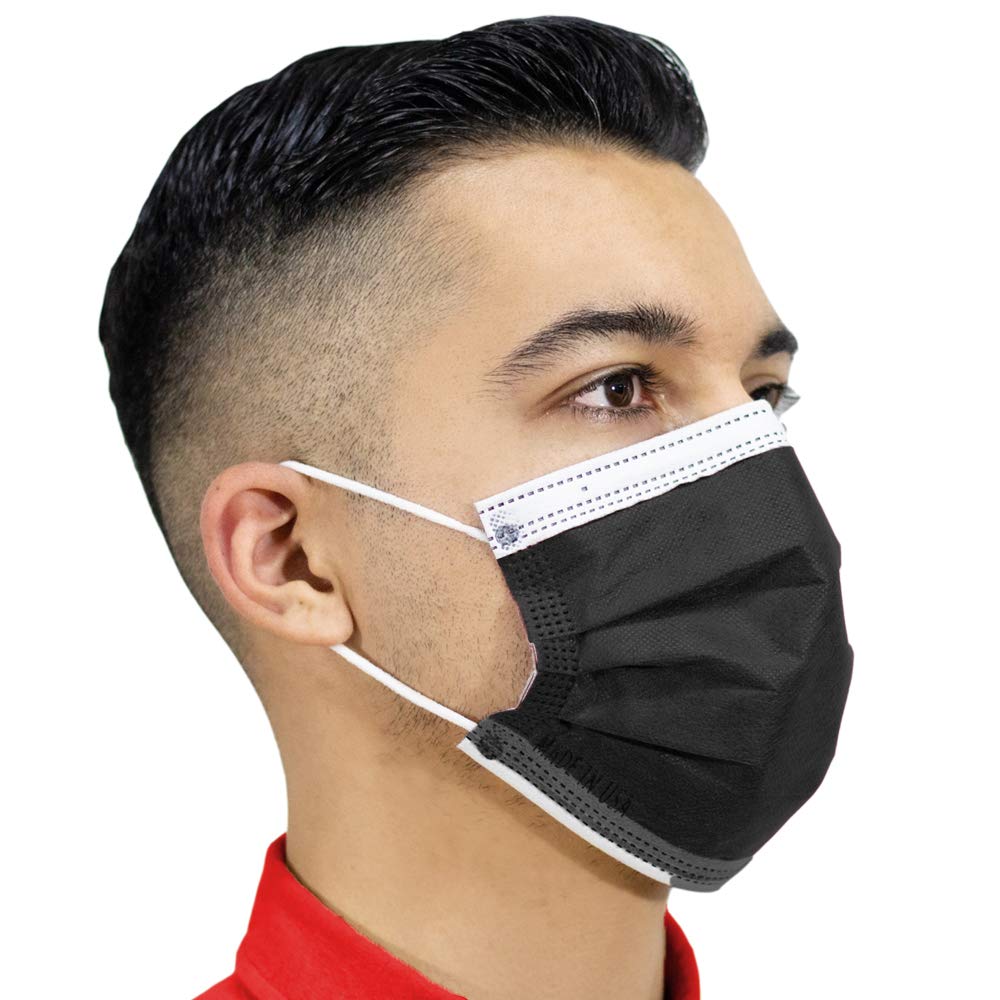 4-Ply Breathable Disposable Face Masks - Made in USA - Comfortable Elastic Ear Loops - Multiple Colors (500 Pack, Black & White) - Ideal for Daily Use, Travel, Work & Public Safety