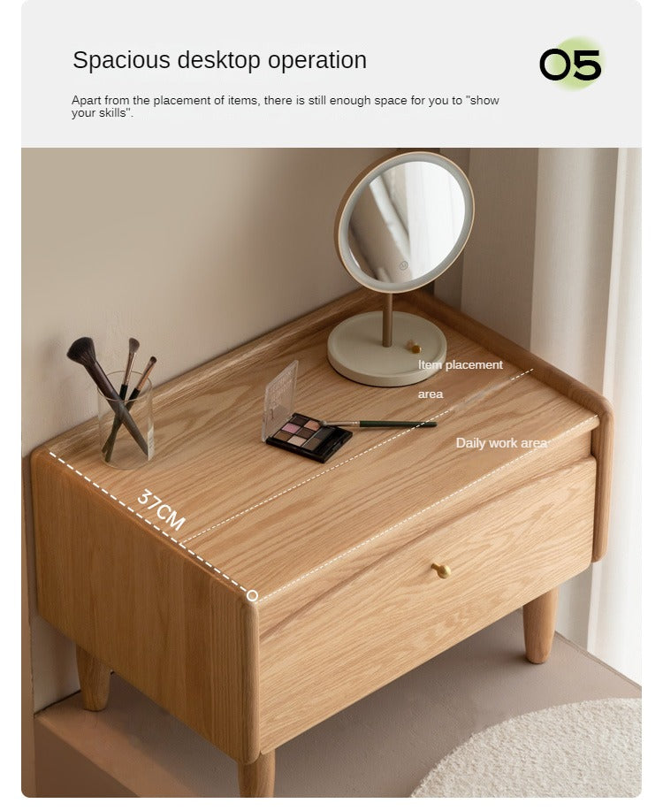 Solid Oak Wood Small Dressing Table with Mirror - Compact Vanity Desk for Bedroom, Makeup & Beauty Station - Perfect for Small Spaces & Apartment Living