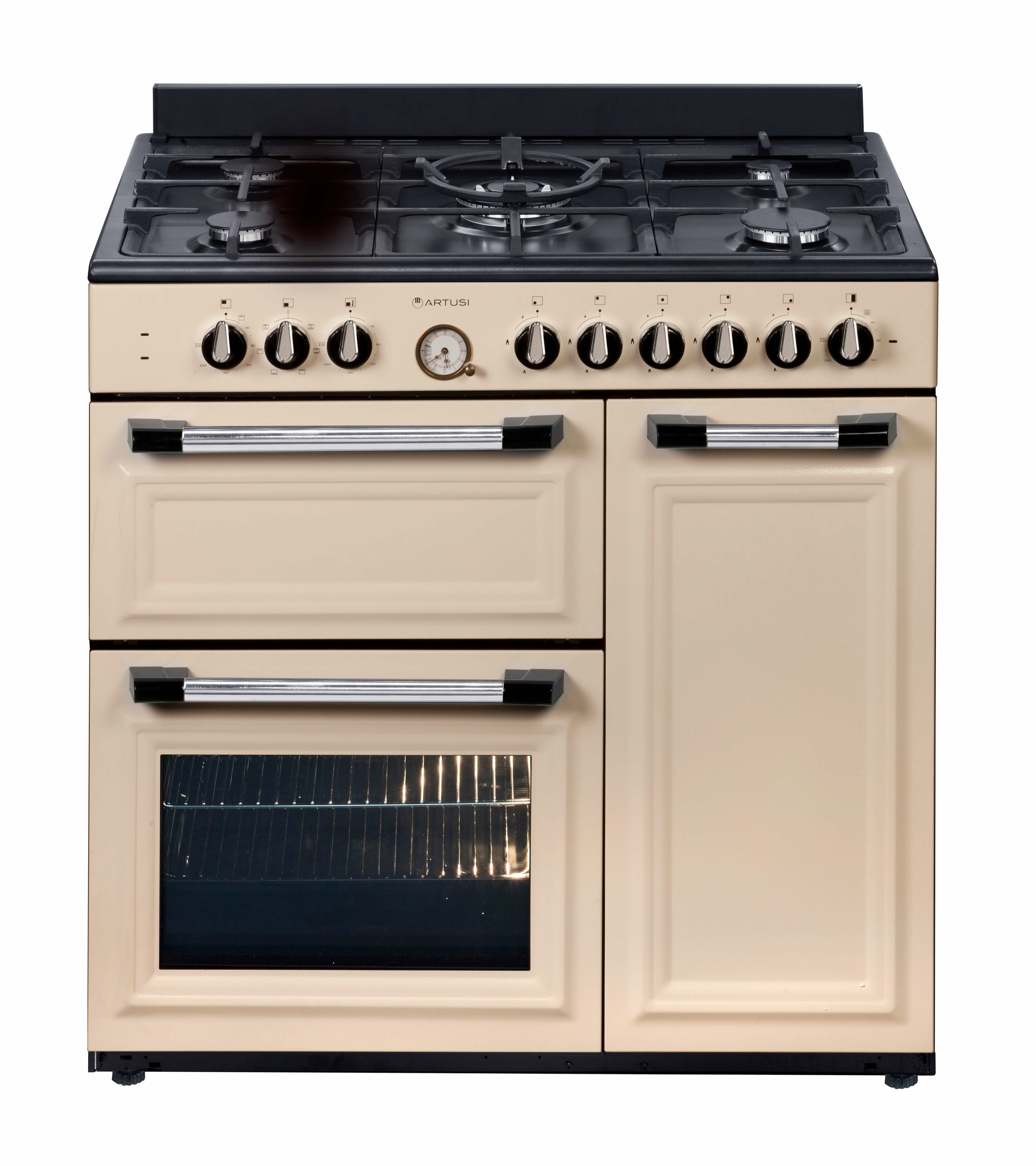 Artusi 90cm Dual Fuel Freestanding Oven & Stove AFGR935CR - Professional Gas Cooktop & Electric Oven for Home Kitchen, Perfect for Baking, Roasting and Family Cooking