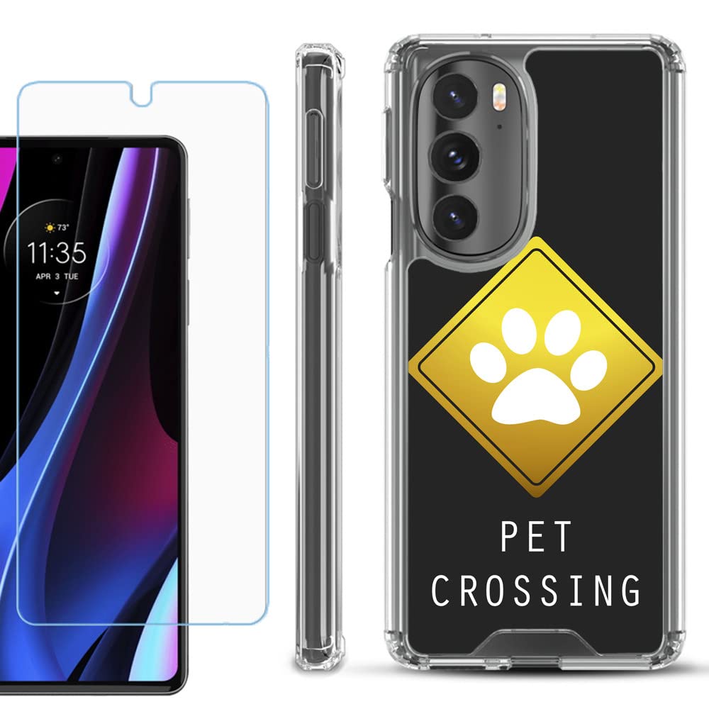 Shockproof Moto Edge+ 5G Case with Screen Protector - Pet Crossing Design for Outdoor Protection