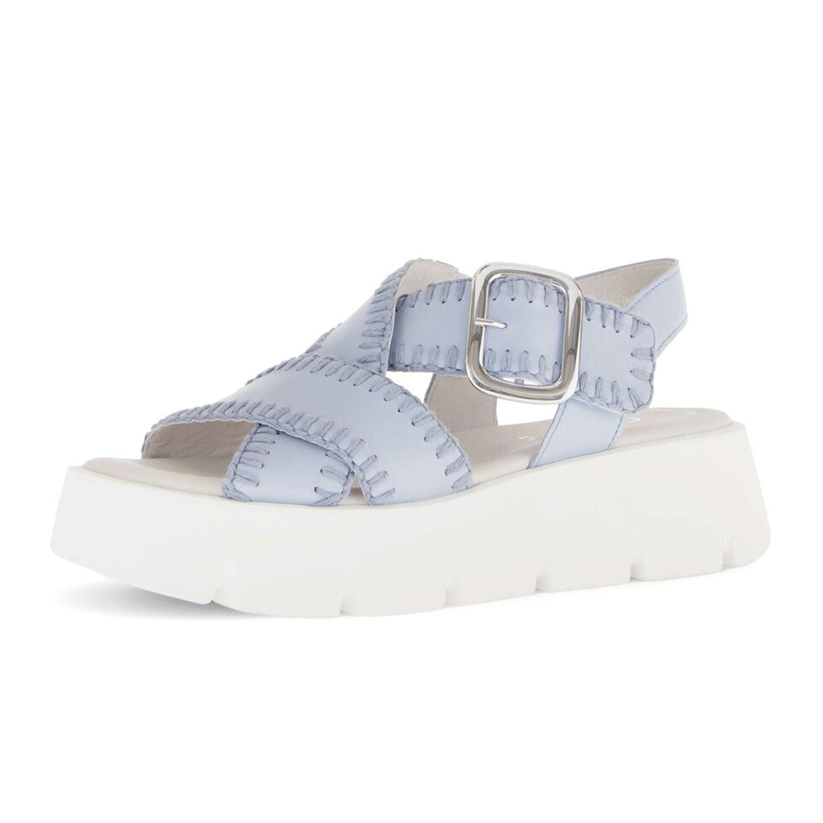 Gabor 64751 Women's Stitch Platform Backstrap Sandal - Caspian Nappa/Sky | Comfortable Summer Sandals for Beach, Vacation & Casual Outings