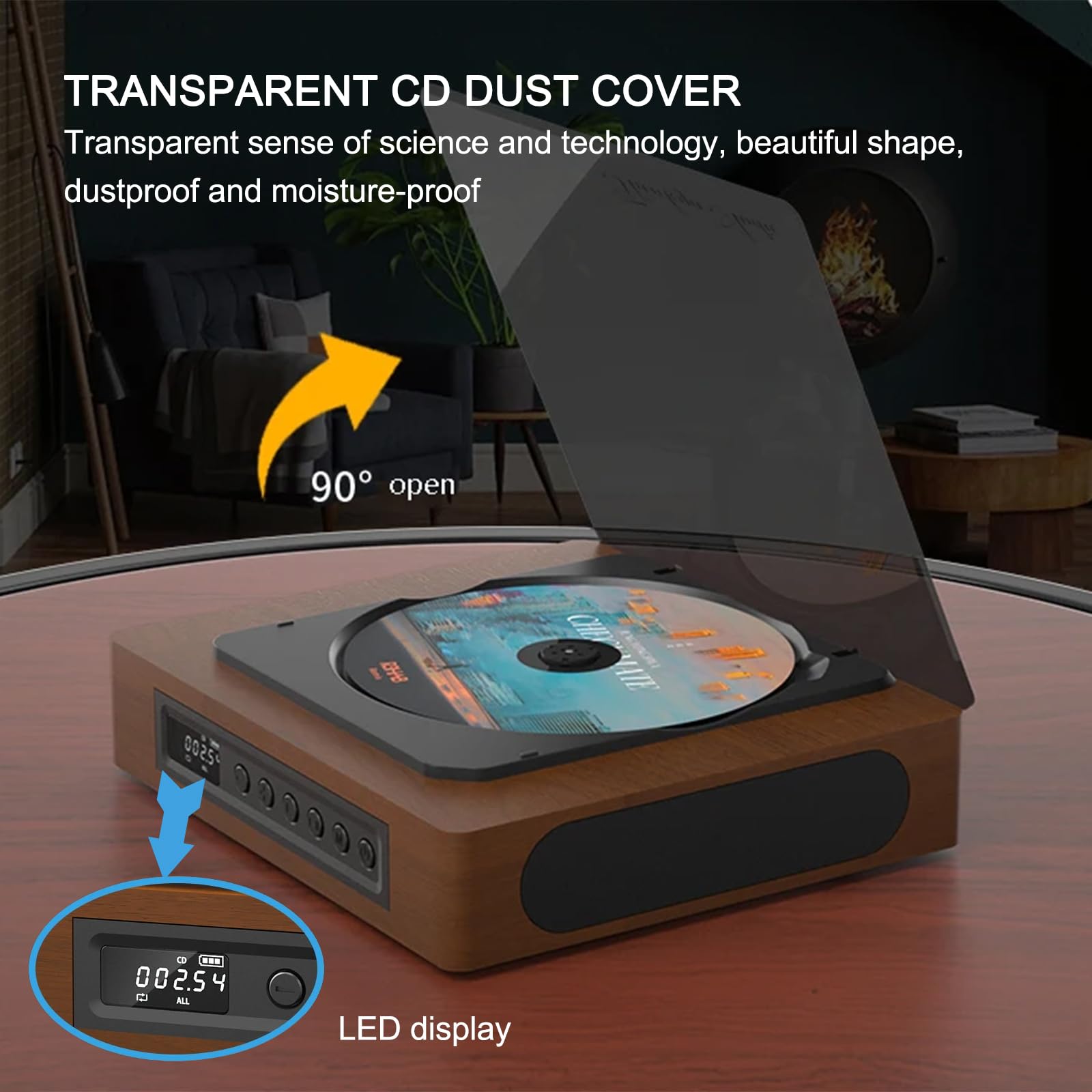 HMWOKPOT Retro Wooden Bluetooth CD Player with Built-in Speaker & Remote Control - Portable Rechargeable Walkman for Home, Office, and Outdoor Use