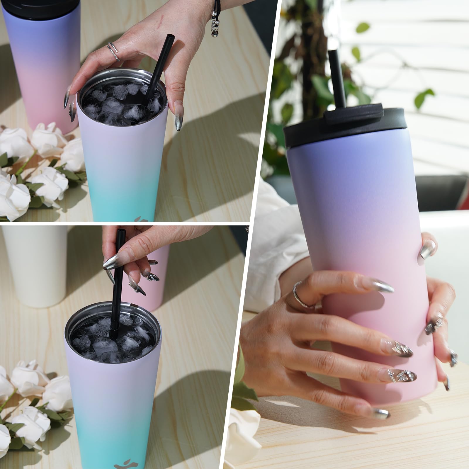 26oz Vacuum Insulated Stainless Steel Tumbler with Lid & 2 Straws - Leakproof Travel Mug for Coffee, Tea & Cold Drinks - Perfect for Office, Gym, Hiking & Outdoor Adventures (Cherry Red)