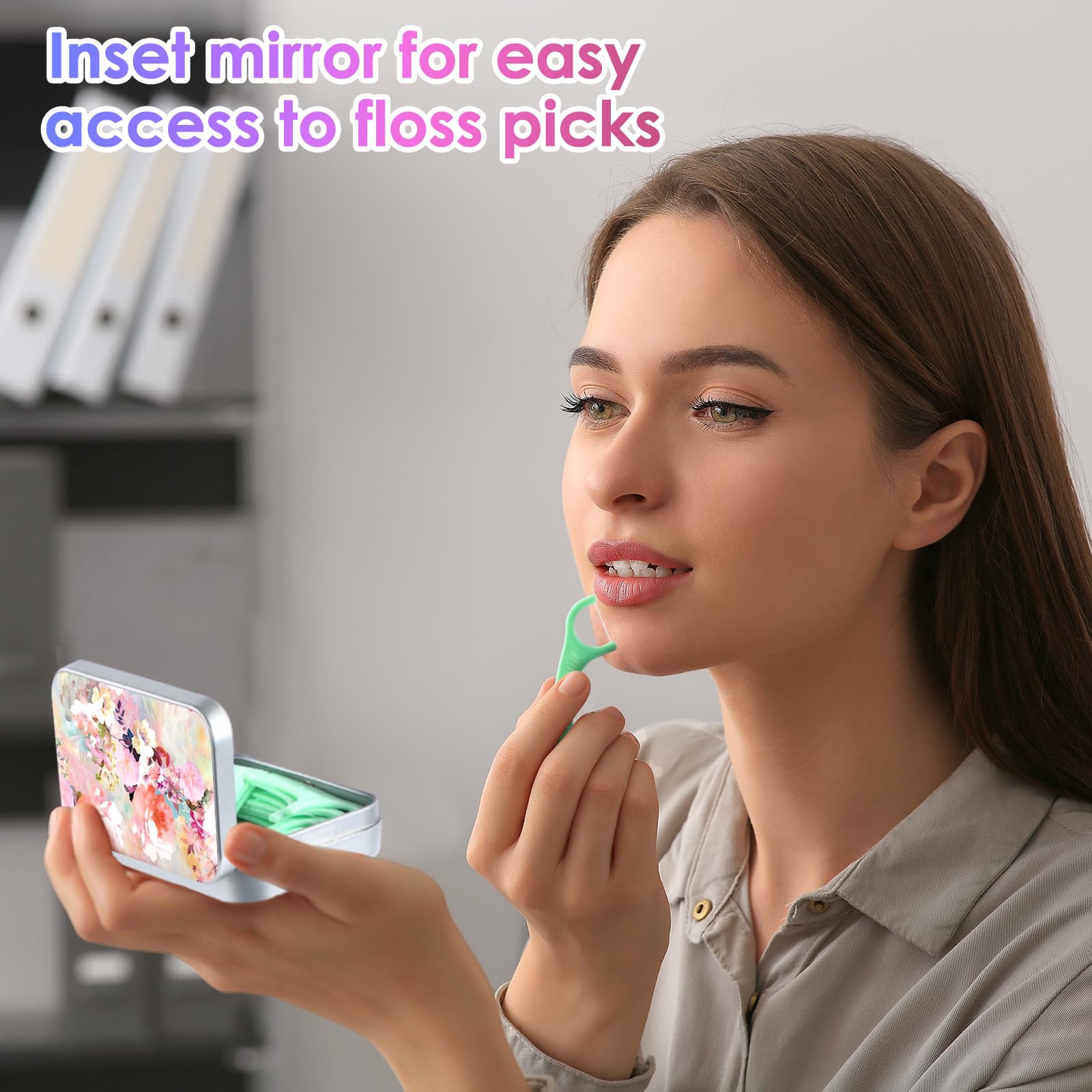 Portable Dental Floss Case with Dispenser - Compact Travel Floss Holder for Floss Picks of All Sizes | Perfect for Travel, Hotels, Restaurants & On-the-Go Oral Care (Pink Flower Design)